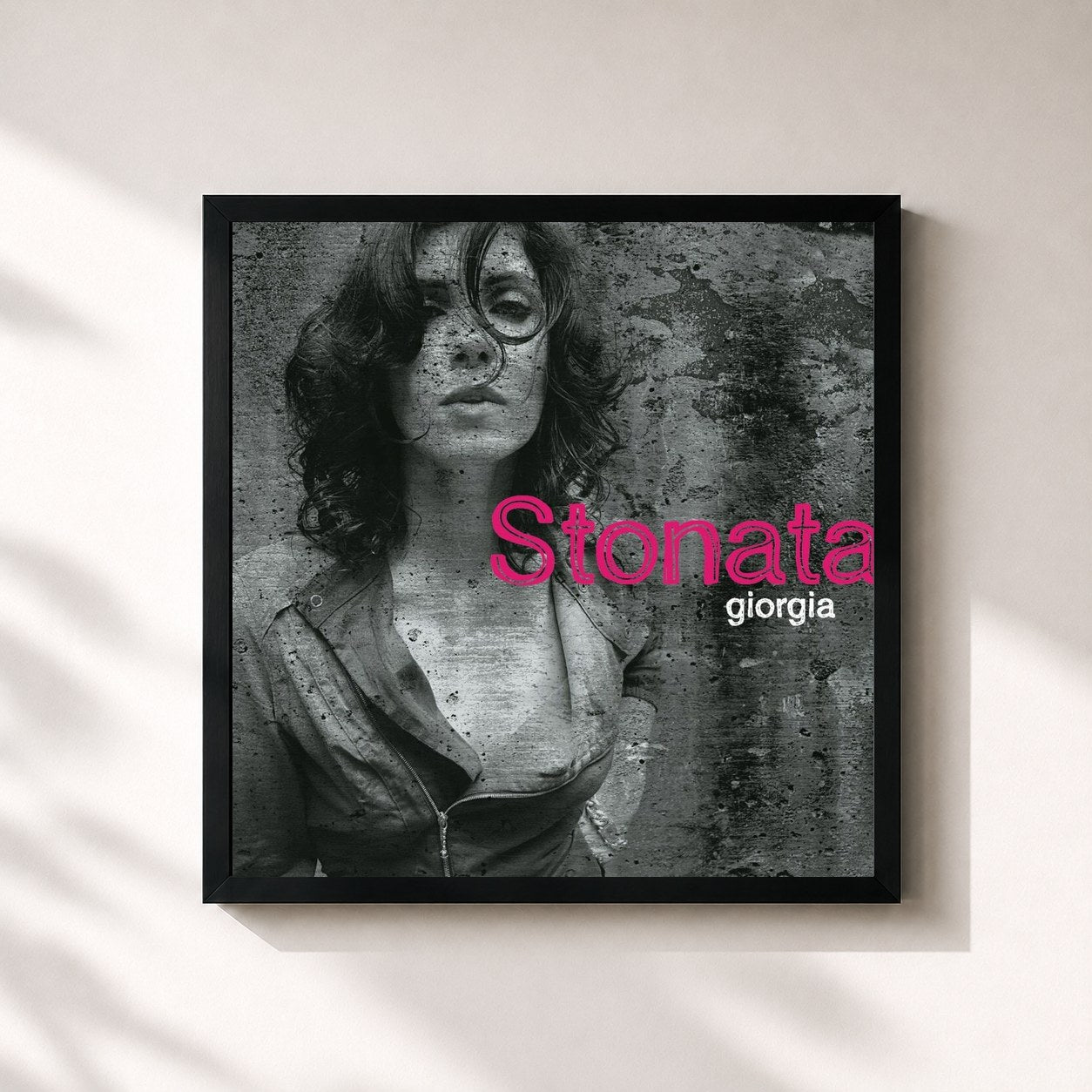 #noir Tableau carré de l'album Stonata de Giorgia, cadre noir 32x32 cm