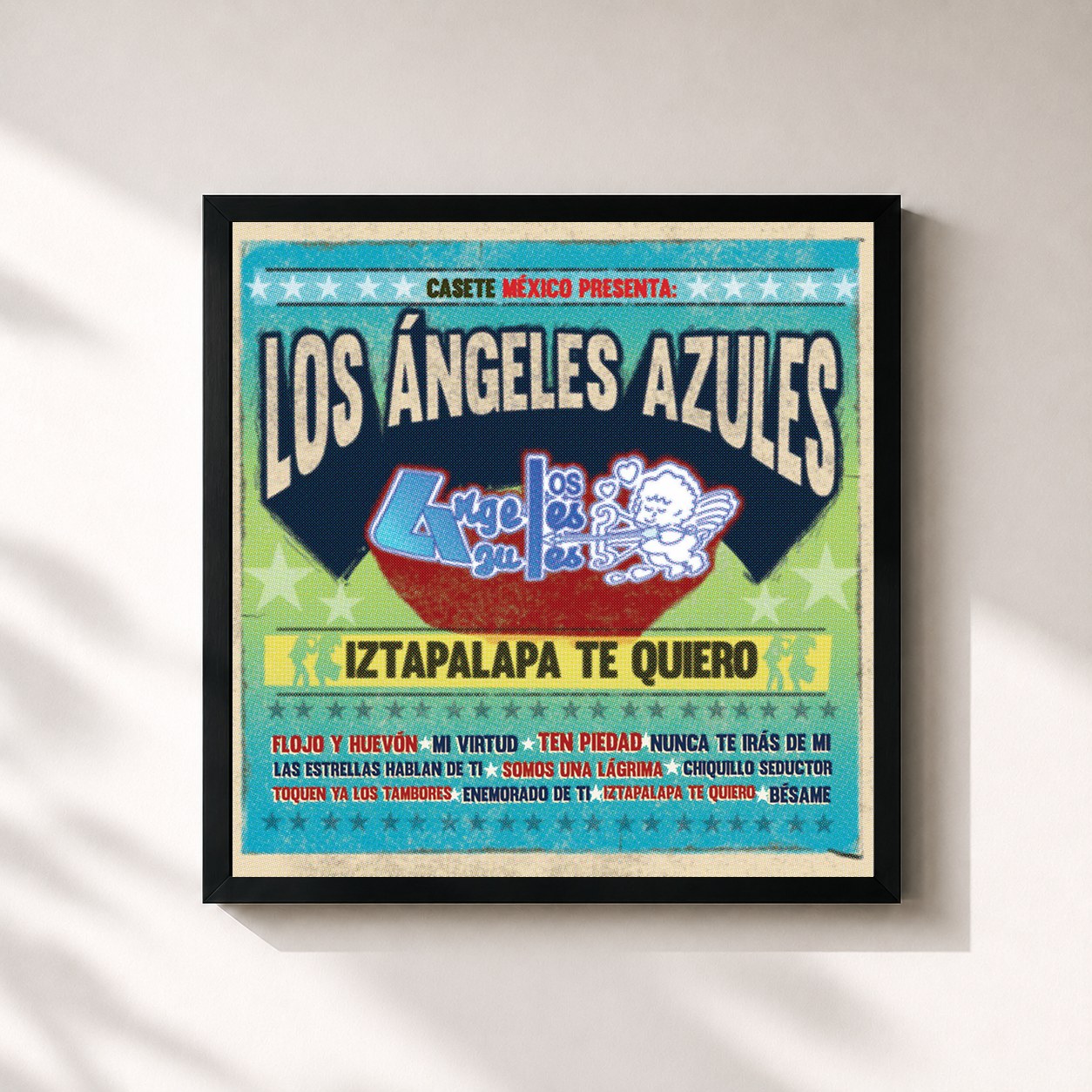 #noir Tableau carré de l'album Iztapalapa Te Quiero de Los Angeles Azules, cadre noir 32x32 cm
