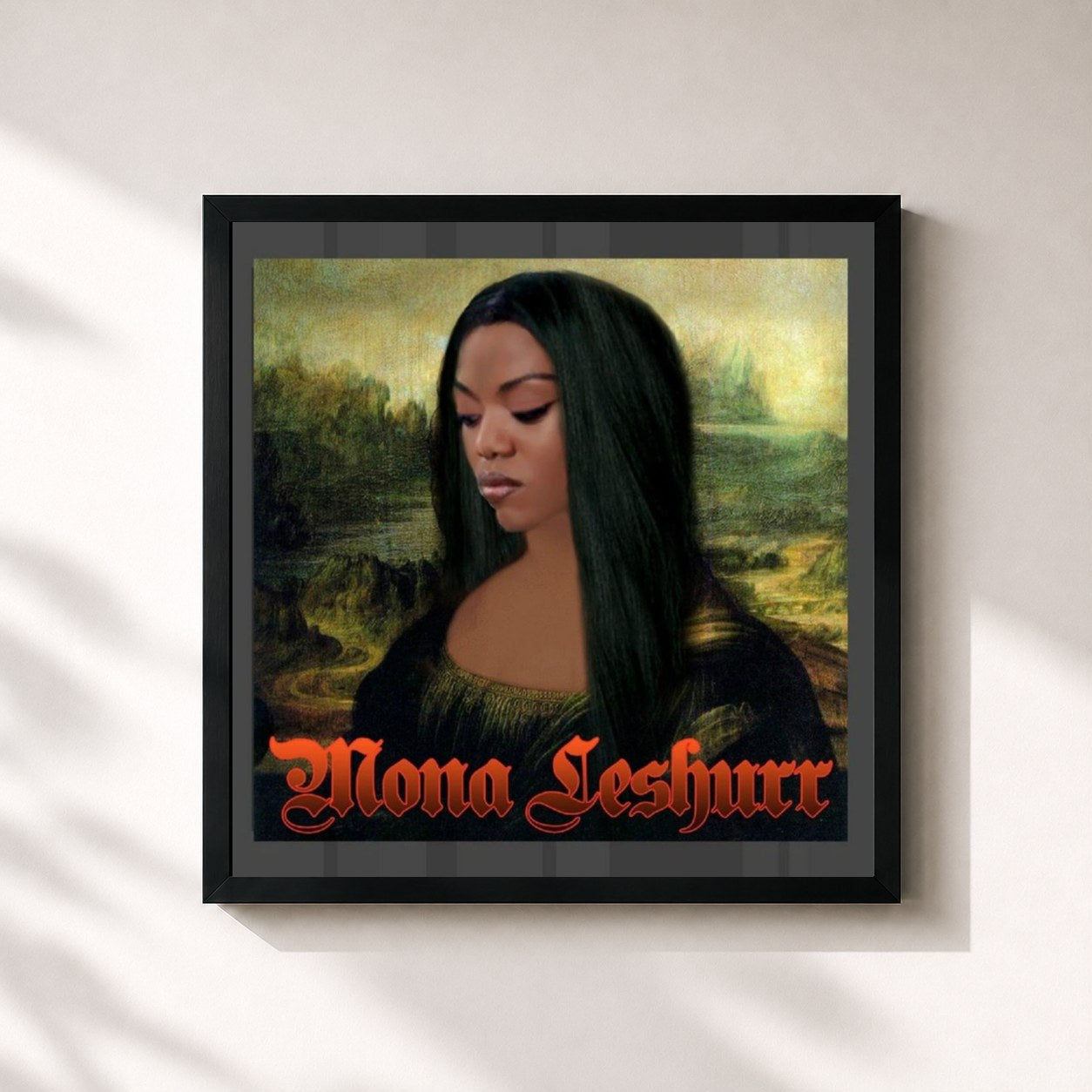 #noir Tableau carré de l'album Mona Leshurr de Lady Leshurr, cadre noir 32x32 cm