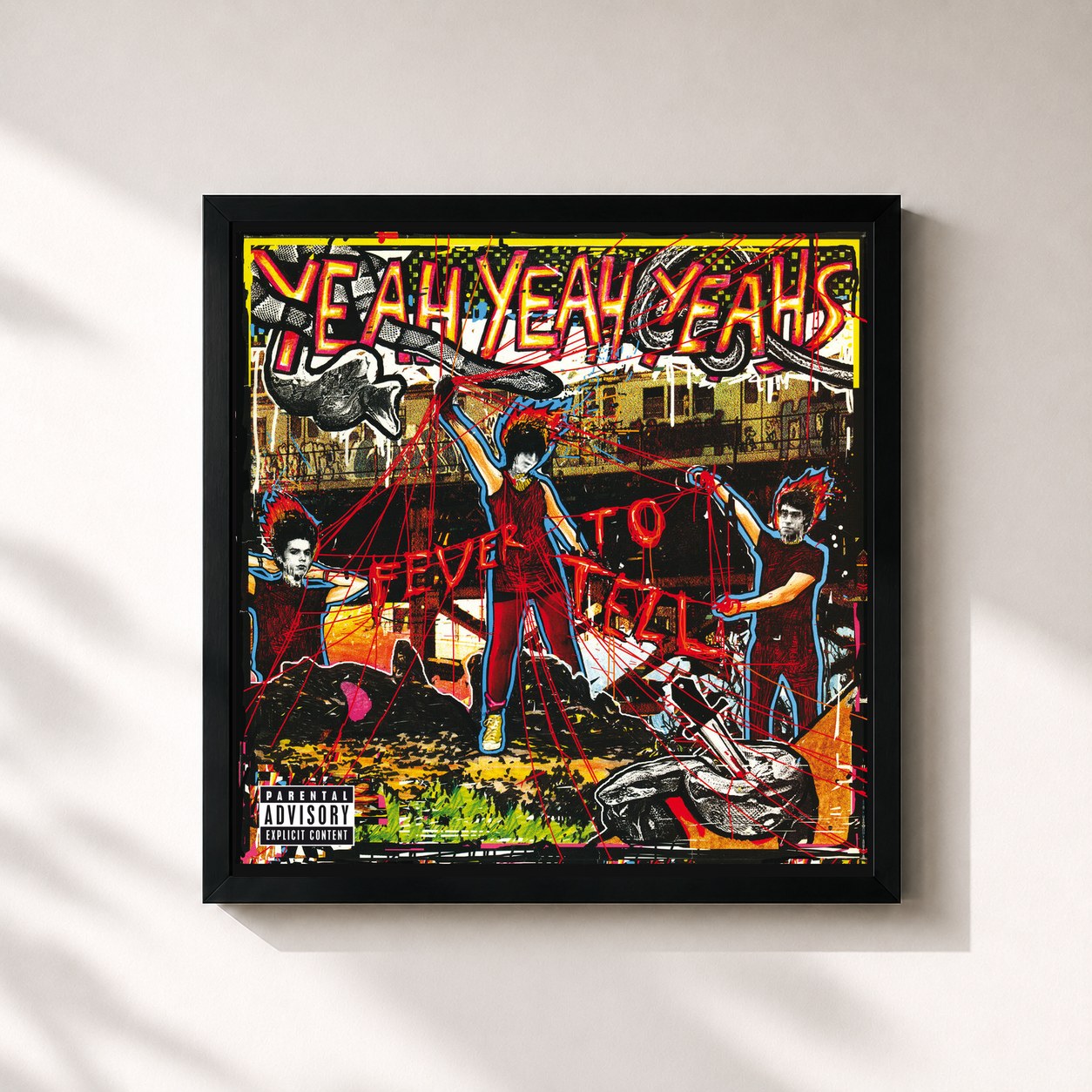 #noir Tableau carré de l'album Fever To Tell de Yeah Yeah Yeahs, cadre noir 32x32 cm