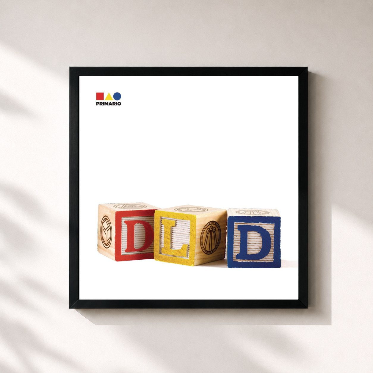 #noir Tableau carré de l'album Primario de DLD, cadre noir 32x32 cm