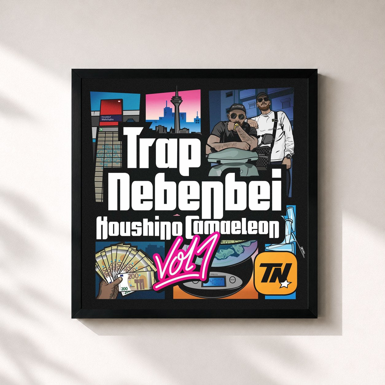 #noir Tableau carré de l'album TRAP NEBENBEI VOL 1 de Koushino, cadre noir 32x32 cm