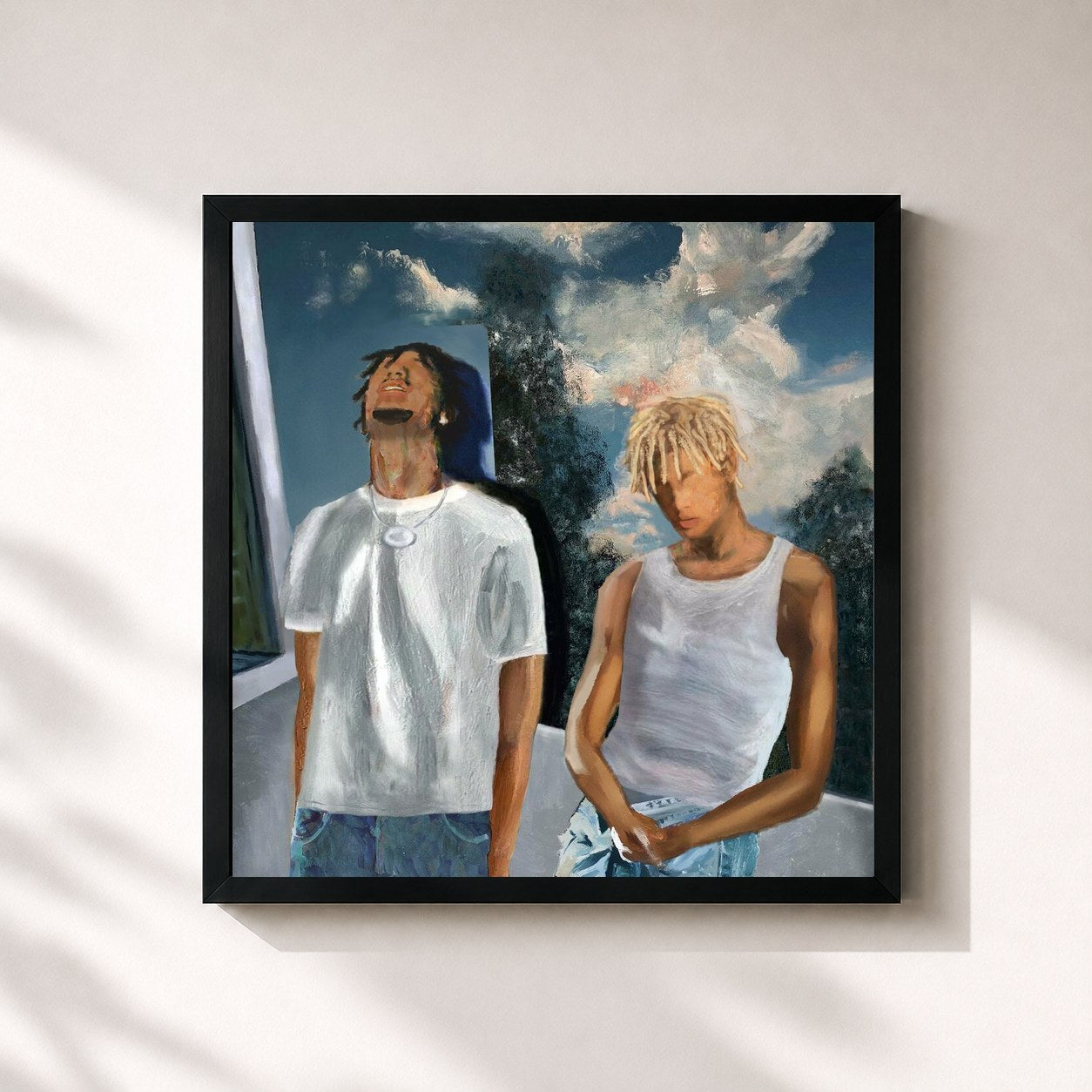 #noir Tableau carré de l'album AUTOMNE de Moji x Sboy, cadre noir 32x32 cm