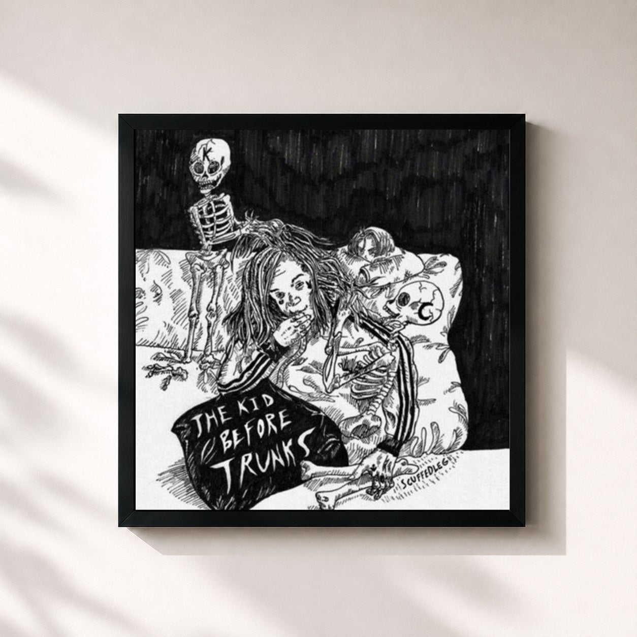 #noir Tableau carré de l'album The Kid Before Trunks de Kid Trunks, cadre noir 32x32 cm