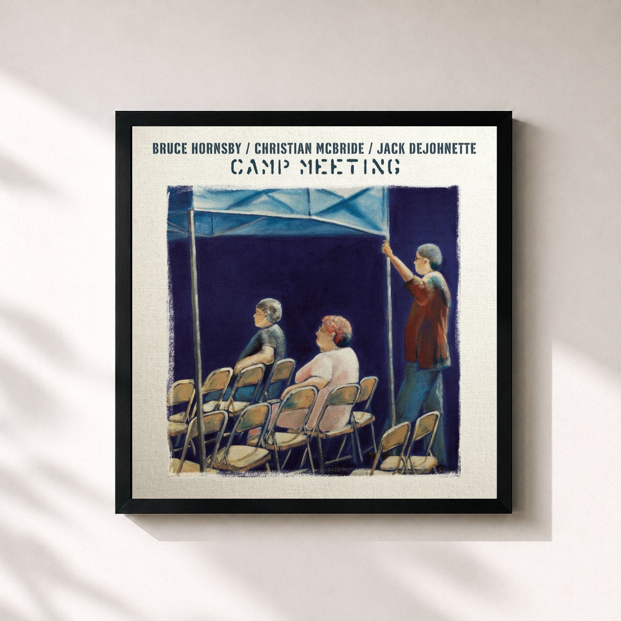 #noir Tableau carré de l'album Camp Meeting de Bruce Hornsby, cadre noir 32x32 cm