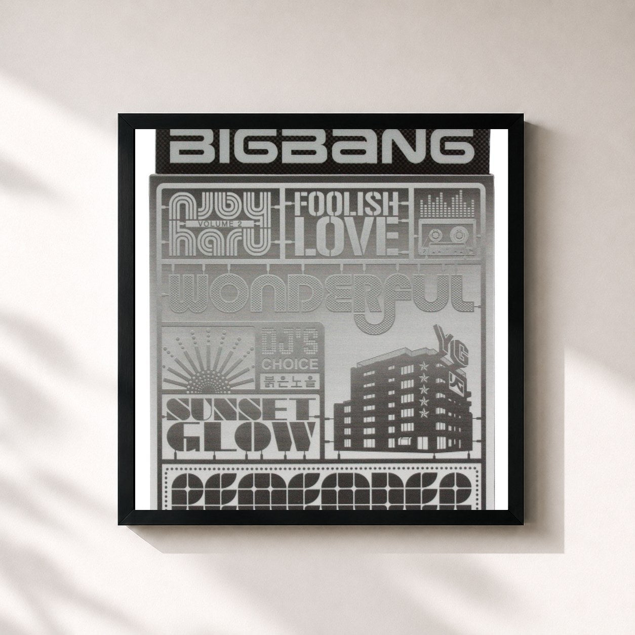 #noir Tableau carré de l'album Remember de Bigbang, cadre noir 32x32 cm