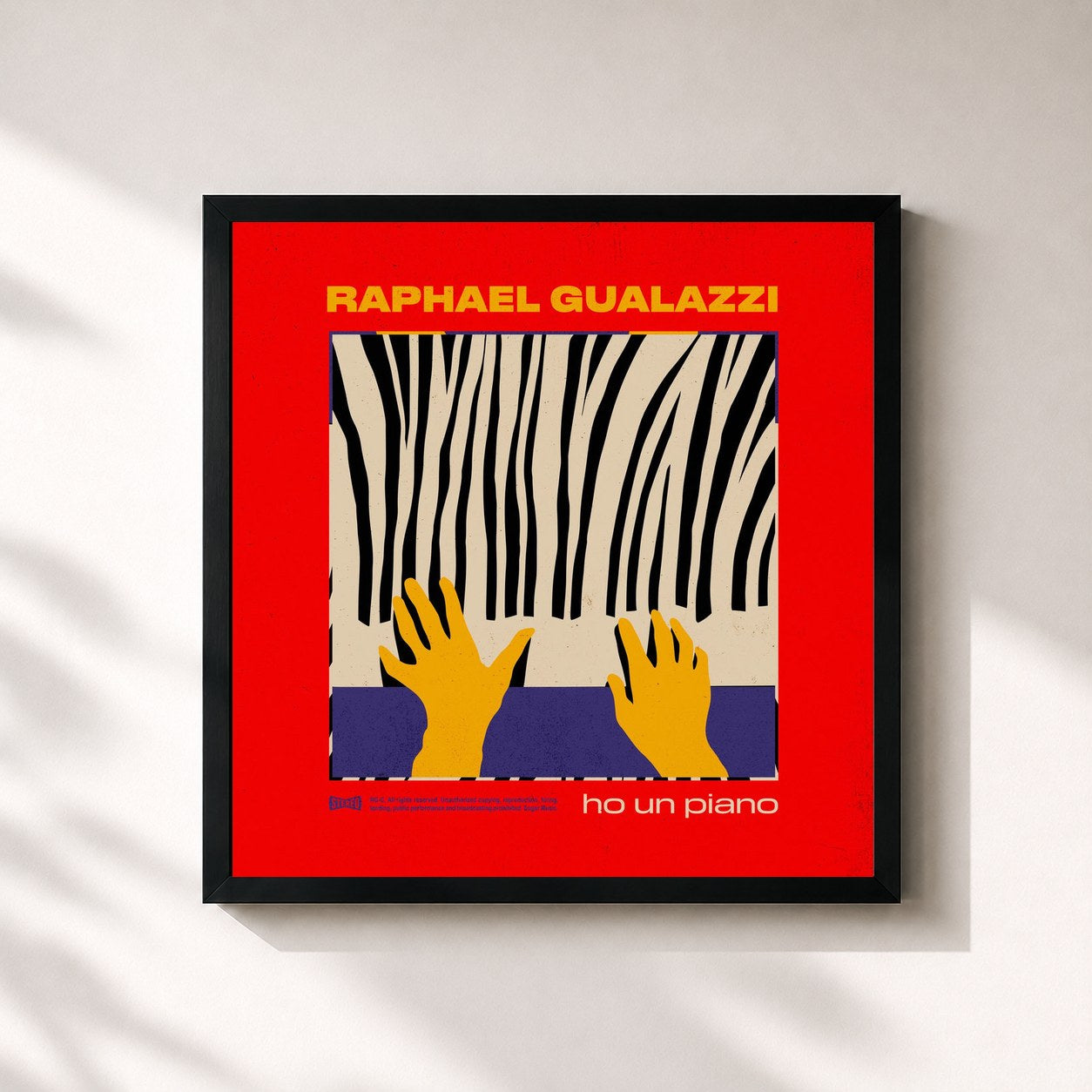 #noir Tableau carré de l'album Ho Un Piano de Raphael Gualazzi, cadre noir 32x32 cm