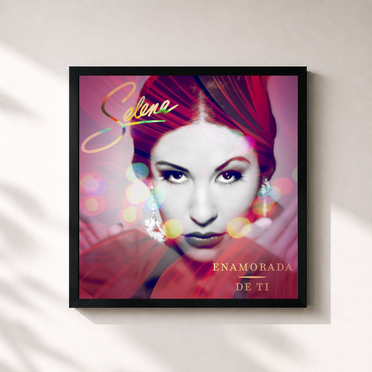 #noir Tableau carré de l'album Enamorada de Ti de Selena, cadre noir 32x32 cm