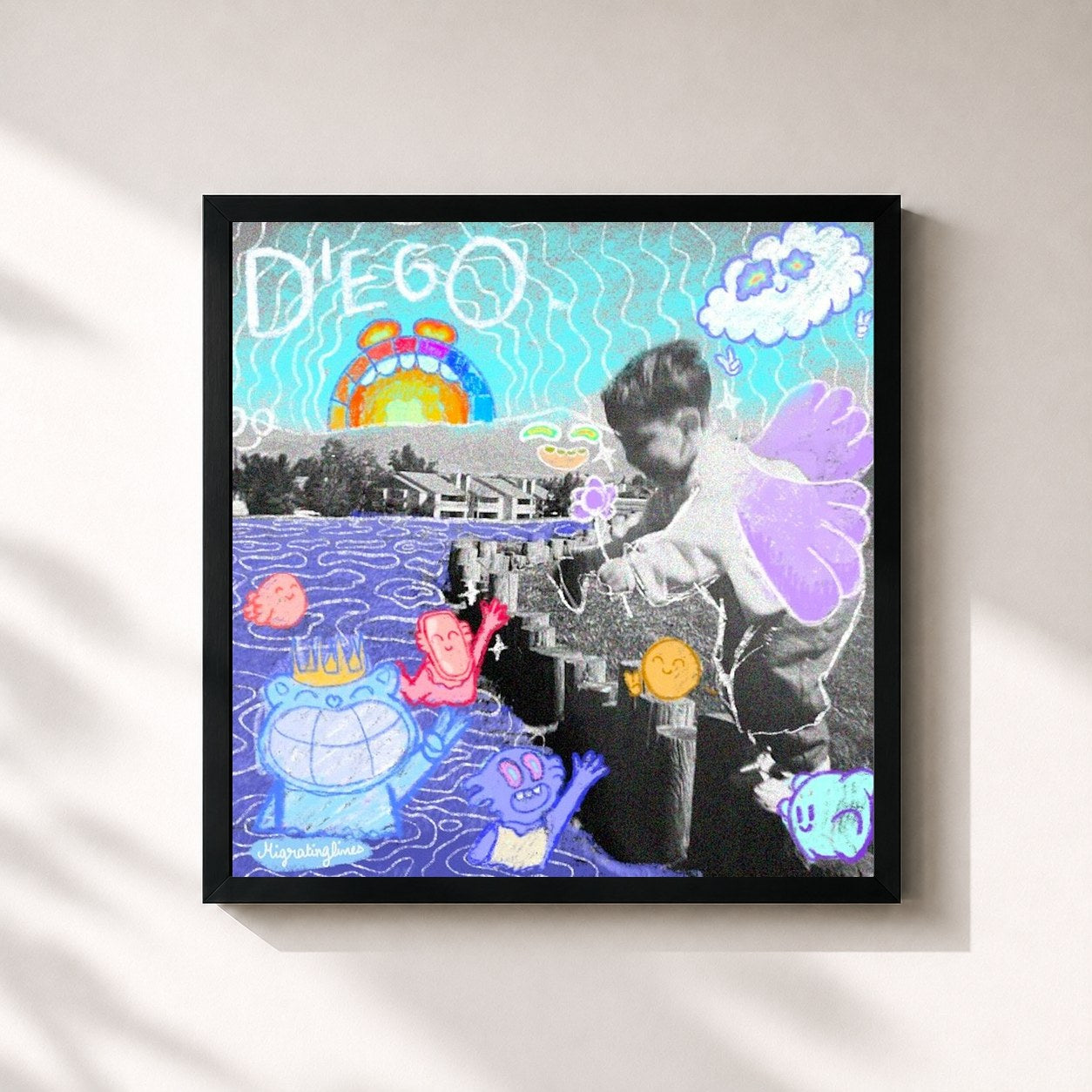 #noir Tableau carré de l'album Diego de Lil Xan, cadre noir 32x32 cm