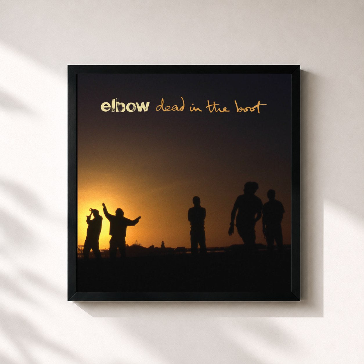 #noir Tableau carré de l'album dead in the boot de Elbow, cadre noir 32x32 cm