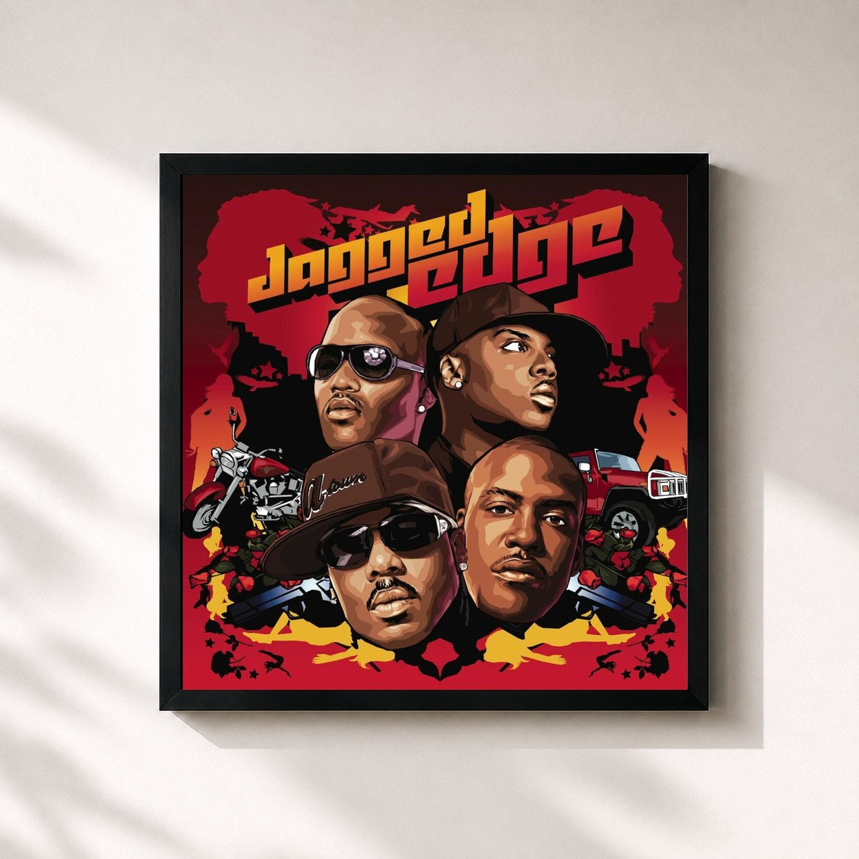 #noir Tableau carré de l'album Jagged Edge de Jagged Edge, cadre noir 32x32 cm