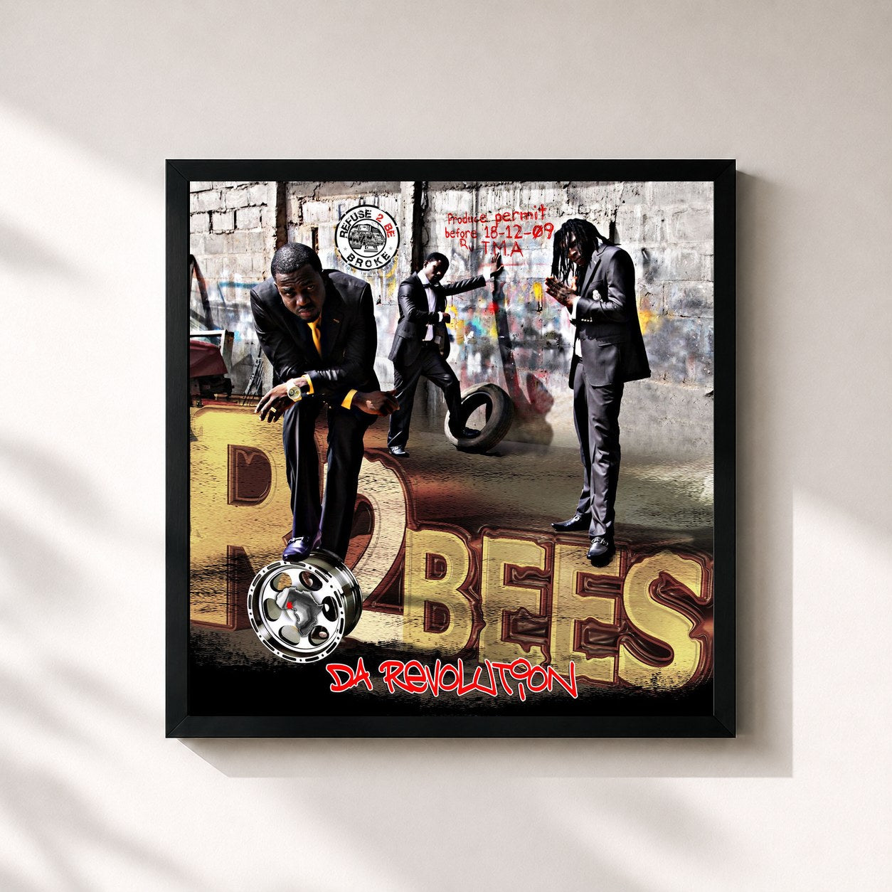 #noir Tableau carré de l'album Da Revolution de R2bees, cadre noir 32x32 cm