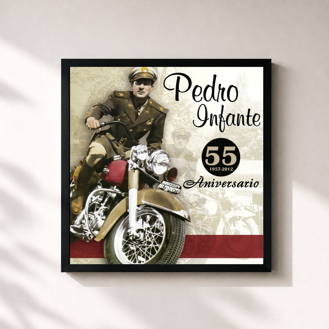 #noir Tableau carré de l'album 55 Aniversario de Pedro Infante, cadre noir 32x32 cm