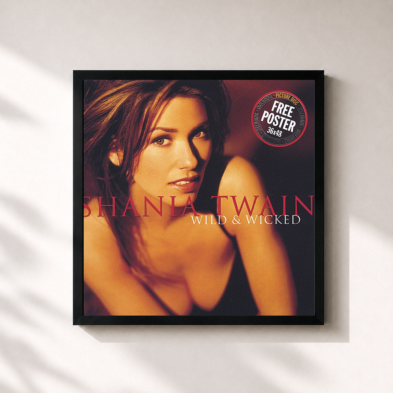 #noir Tableau carré de l'album Wild & Wicked de Shania Twain, cadre noir 32x32 cm