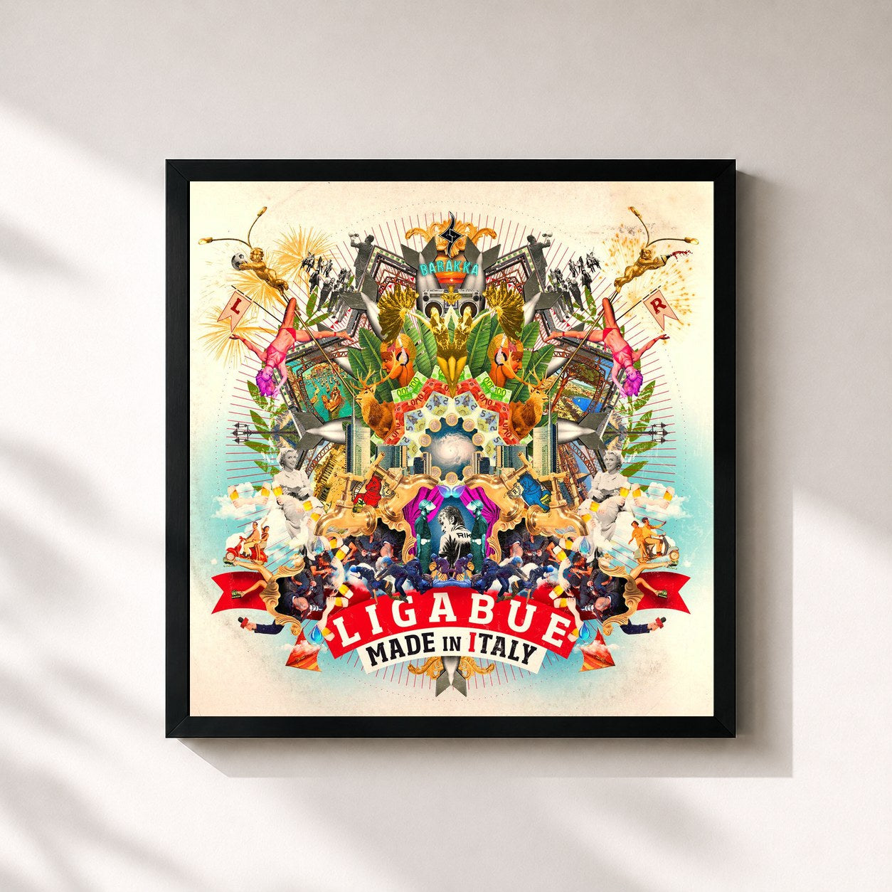#noir Tableau carré de l'album Made in Italy de Ligabue, cadre noir 32x32 cm