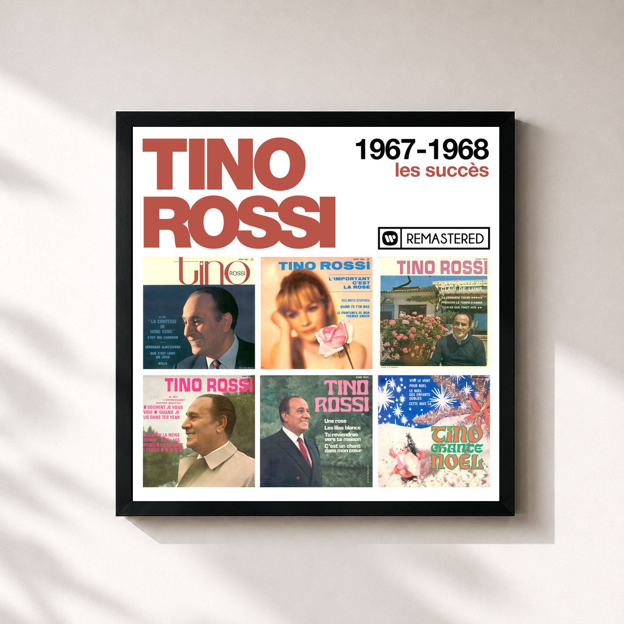 #noir Tableau carré de l'album 1967-1968 : Les succès (Remasterisé en 2018) de Tino Rossi, cadre noir 32x32 cm