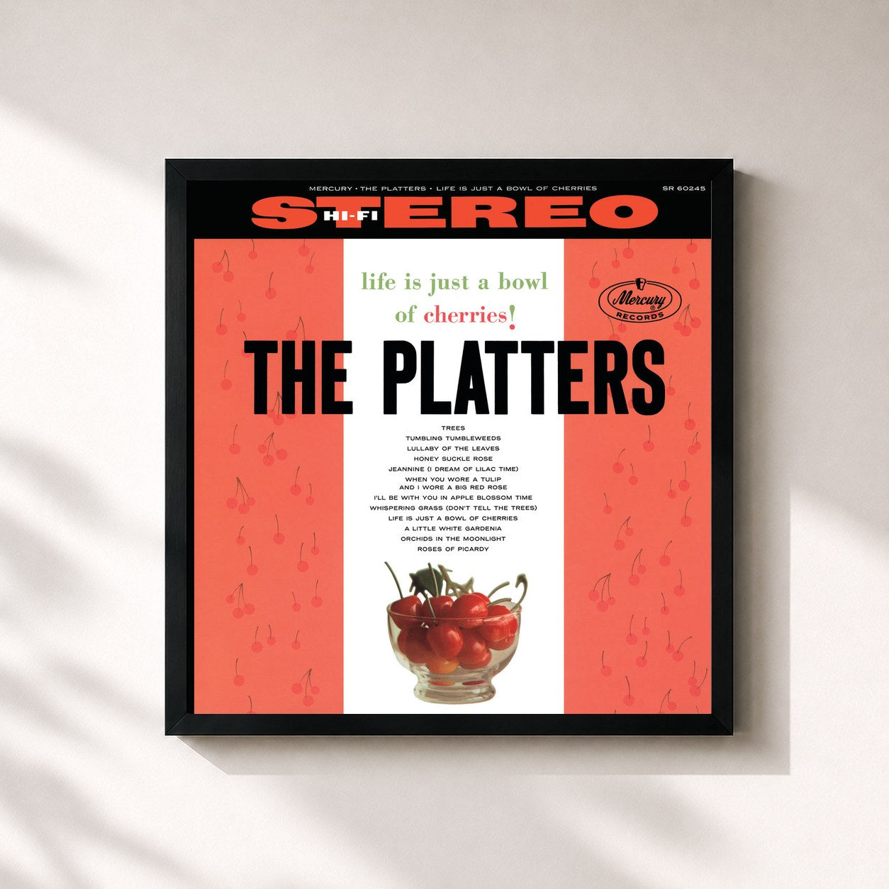 #noir Tableau carré de l'album Life Is Just A Bowl Of Cherries! de The Platters, cadre noir 32x32 cm