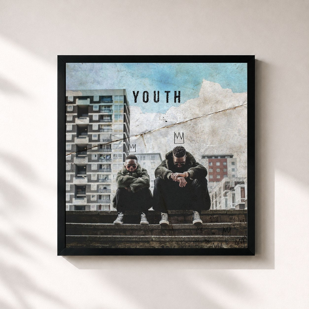 #noir Tableau carré de l'album YOUTH de Tinie Tempah, cadre noir 32x32 cm
