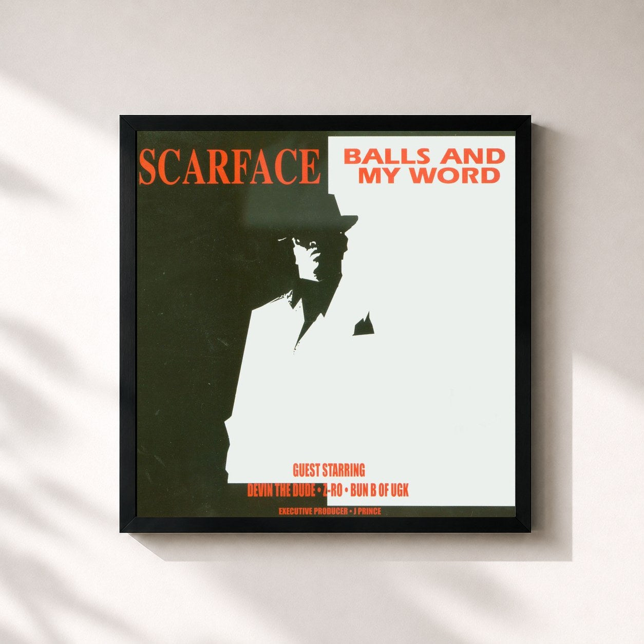 #noir Tableau carré de l'album Balls And My Word de Scarface, cadre noir 32x32 cm