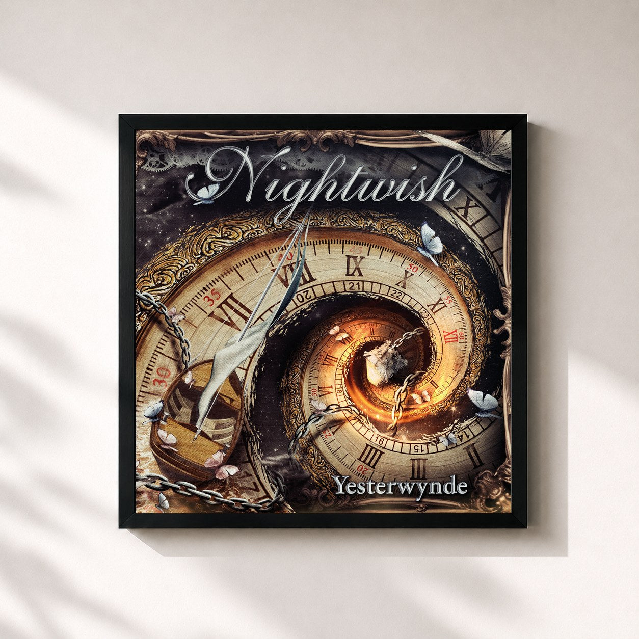 #noir Tableau carré de l'album Yesterwynde de Nightwish, cadre noir 32x32 cm