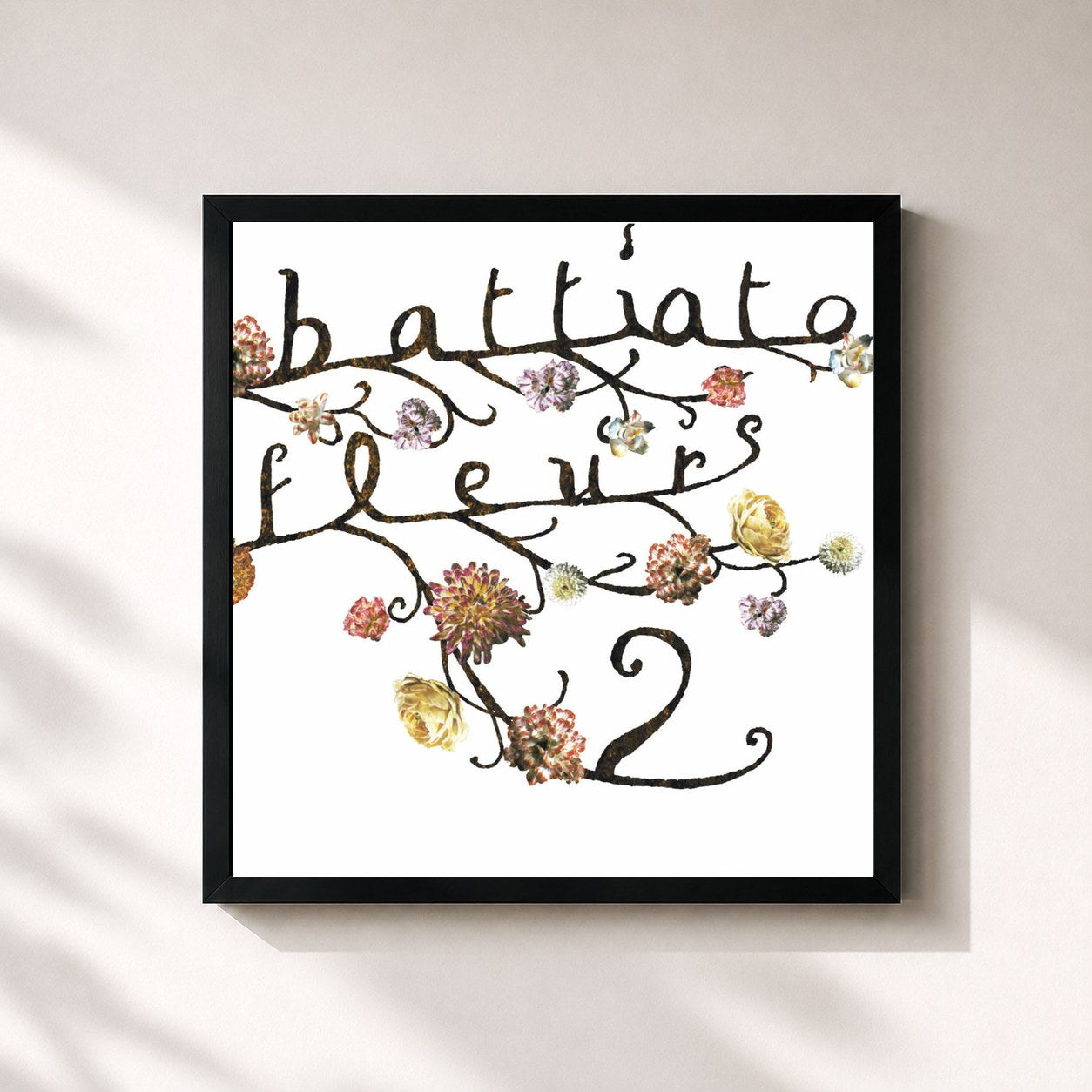 #noir Tableau carré de l'album Fleurs 2 de Franco Battiato, cadre noir 32x32 cm