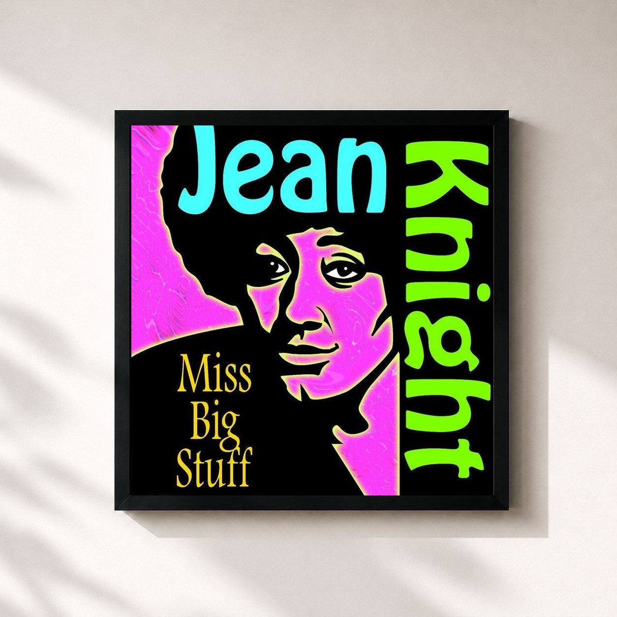 #noir Tableau carré de l'album Miss Big Stuff de Jean Knight, cadre noir 32x32 cm