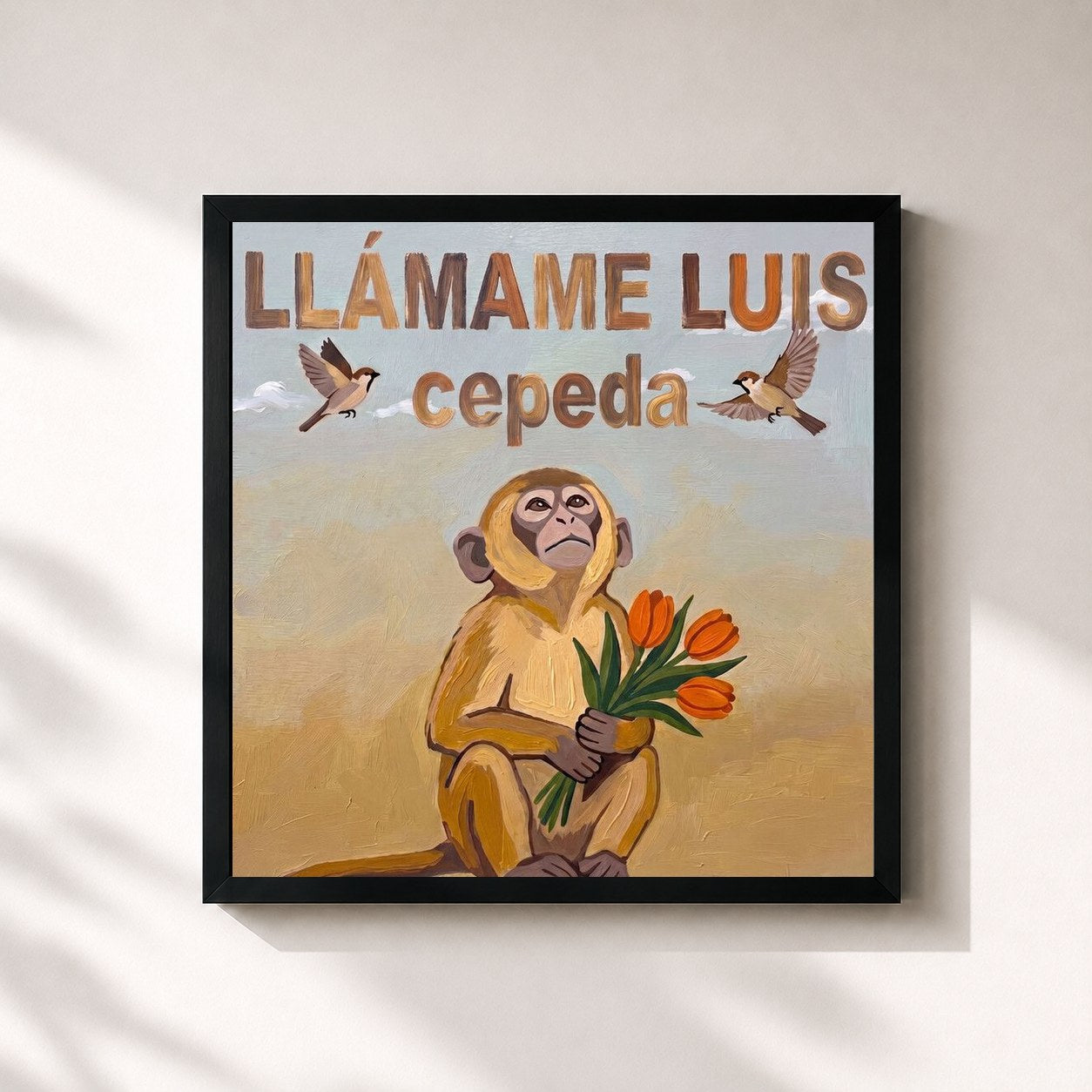 #noir Tableau carré de l'album Llámame Luis de Cepeda, cadre noir 32x32 cm