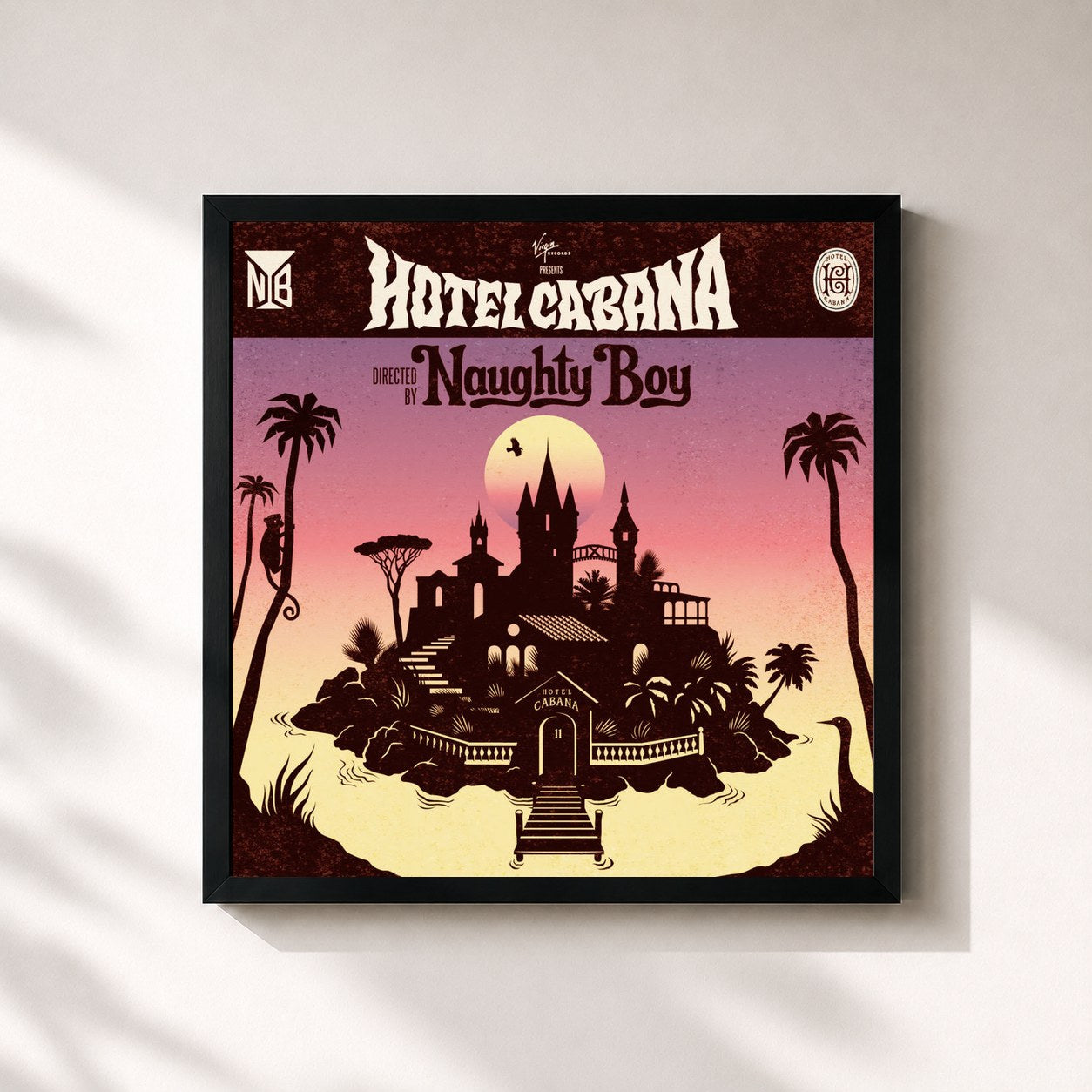 #noir Tableau carré de l'album Hotel Cabana de Naughty Boy, cadre noir 32x32 cm