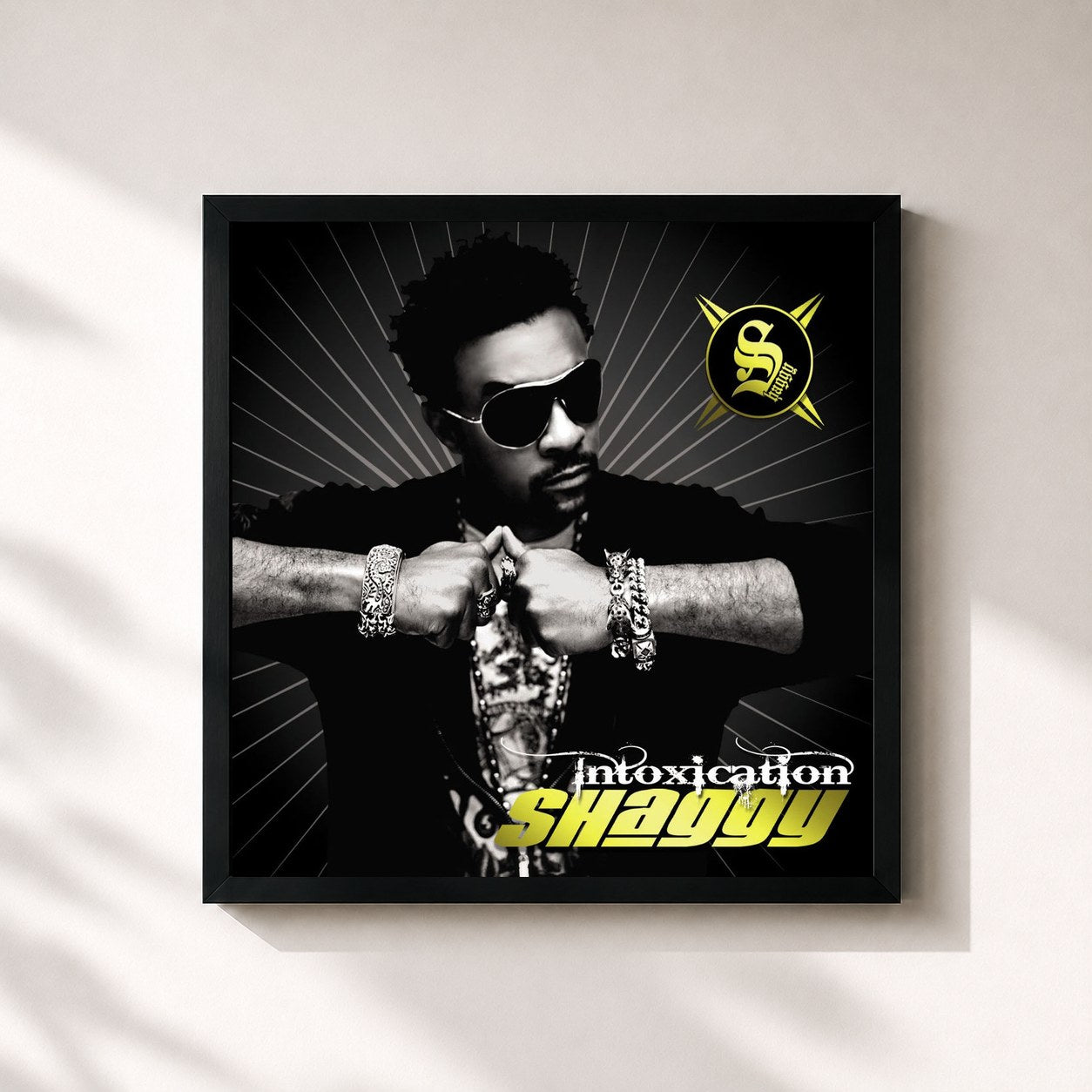 #noir Tableau carré de l'album Intoxication de Shaggy, cadre noir 32x32 cm
