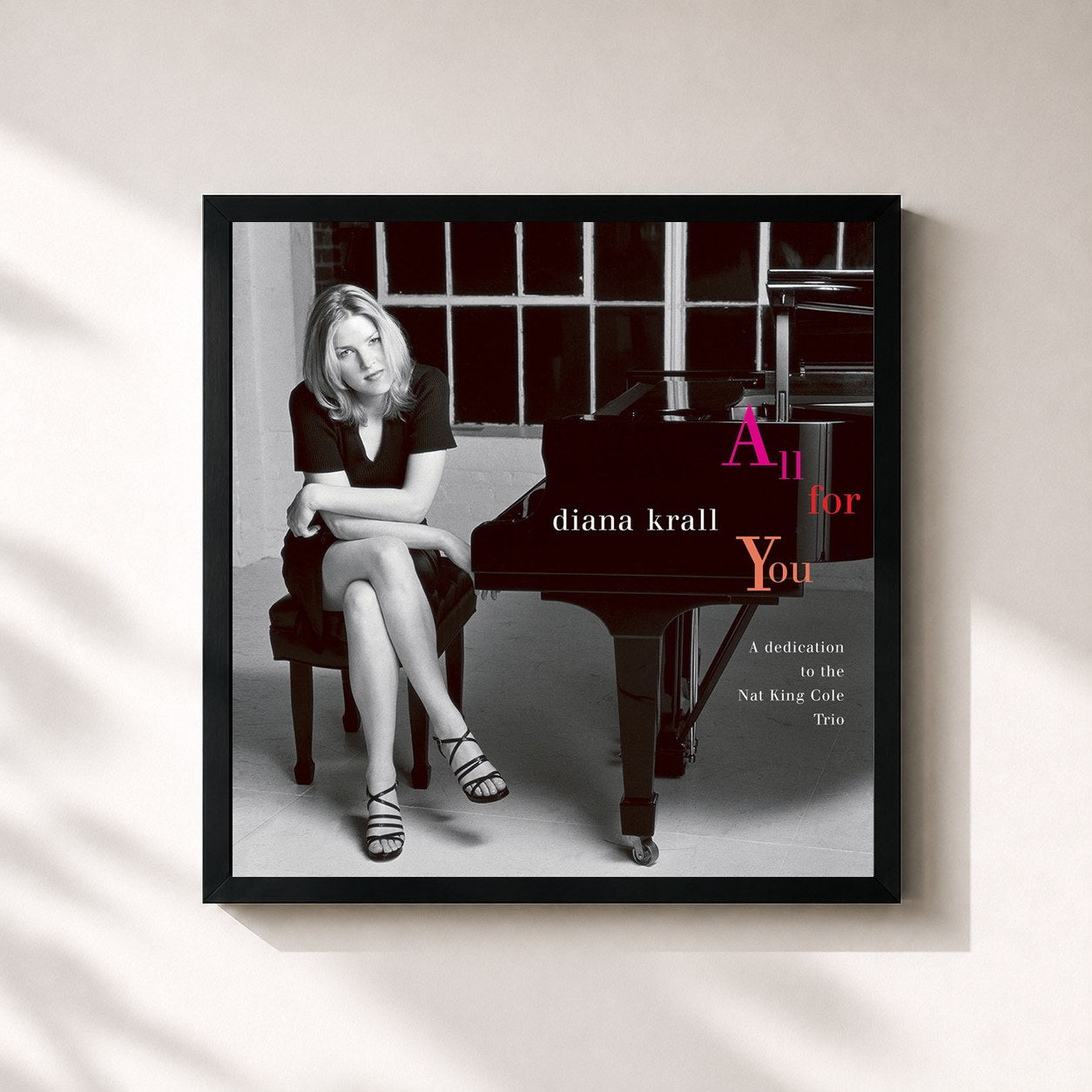 #noir Tableau carré de l'album All For You (A Dedication To The Nat King Cole Trio) de Diana Krall, cadre noir 32x32 cm