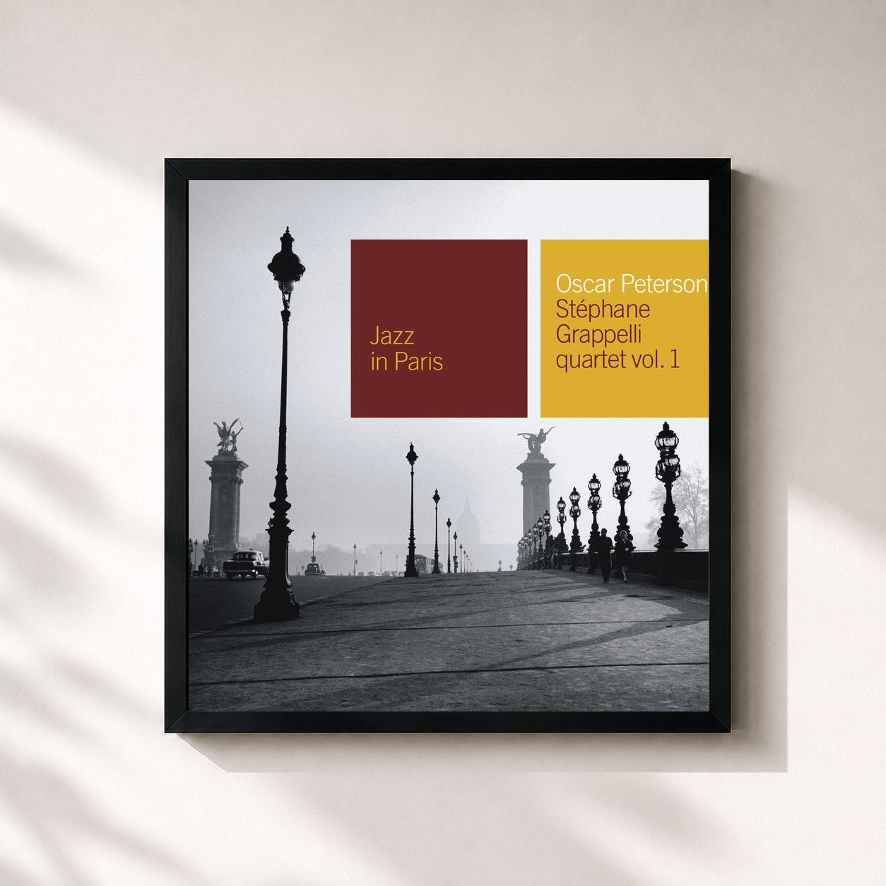 #noir Tableau carré de l'album Peterson-Grappelli Quartet Vol. 1 de Oscar Peterson, cadre noir 32x32 cm