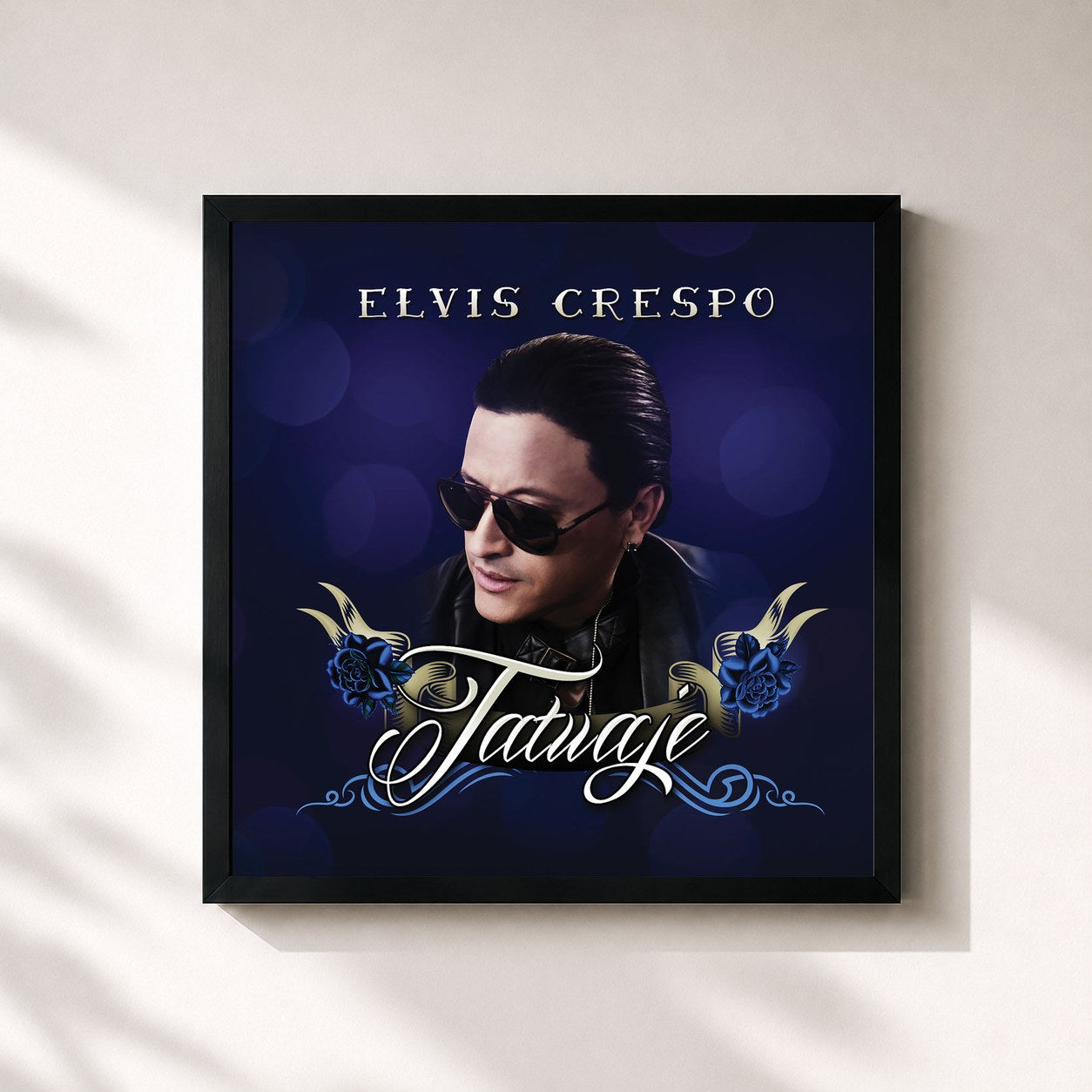 #noir Tableau carré de l'album Tatuaje de Elvis Crespo, cadre noir 32x32 cm