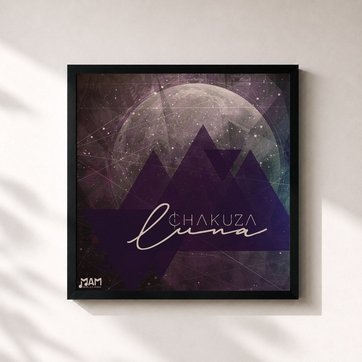 #noir Tableau carré de l'album Luna de Chakuza, cadre noir 32x32 cm