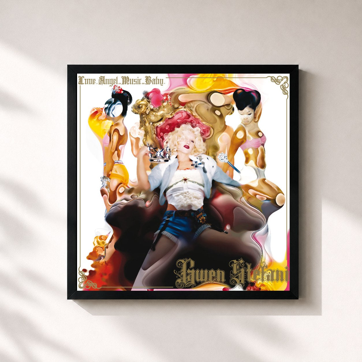 #noir Tableau carré de l'album Love. Angel. Music. Baby. de Gwen Stefani, cadre noir 32x32 cm