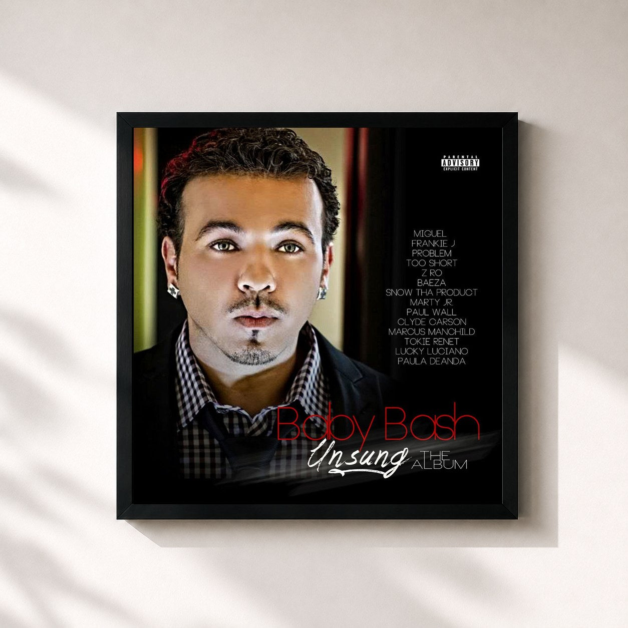 #noir Tableau carré de l'album Unsung The Album de Baby Bash, cadre noir 32x32 cm