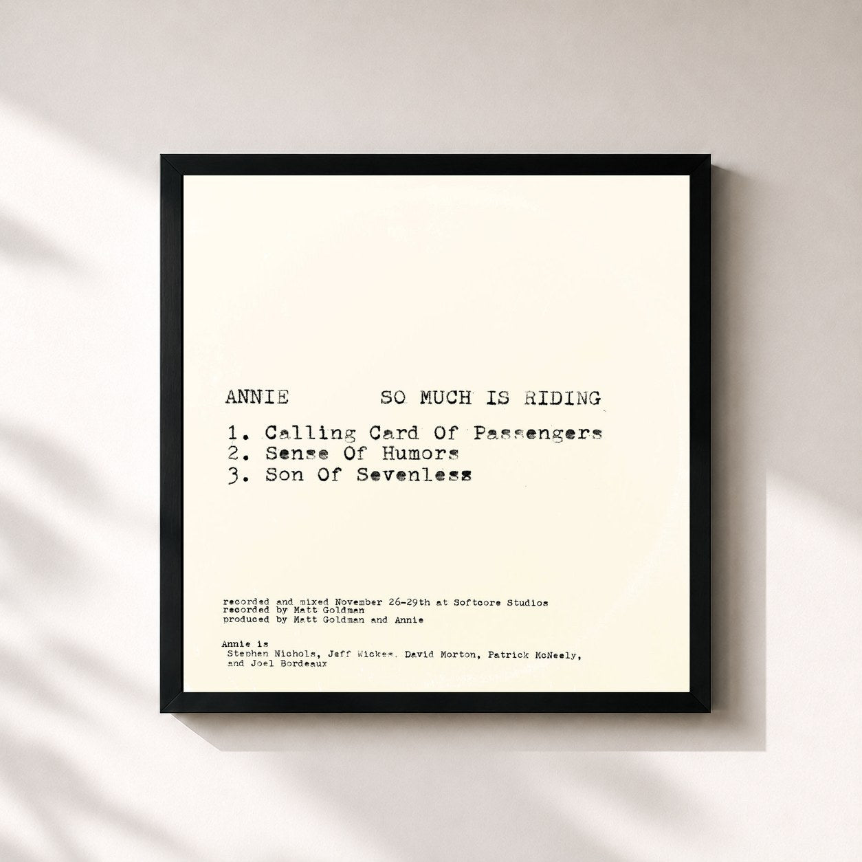 #noir Tableau carré de l'album So Much is Riding de Annie, cadre noir 32x32 cm