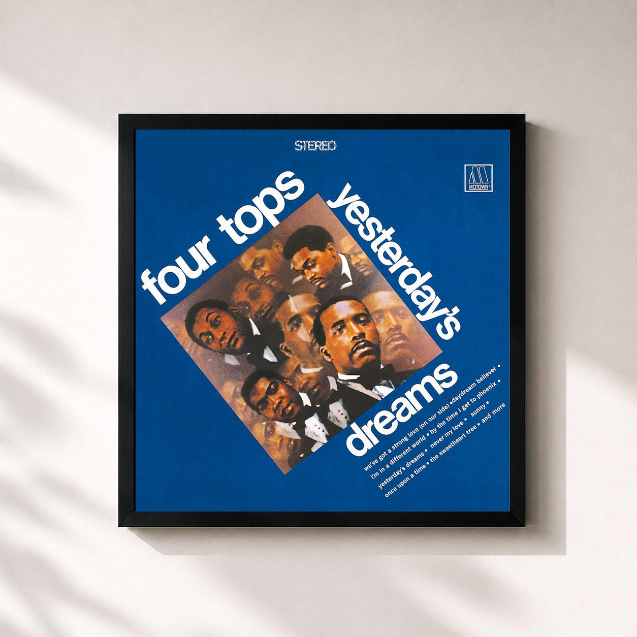 #noir Tableau carré de l'album Yesterday's Dreams de Four Tops, cadre noir 32x32 cm
