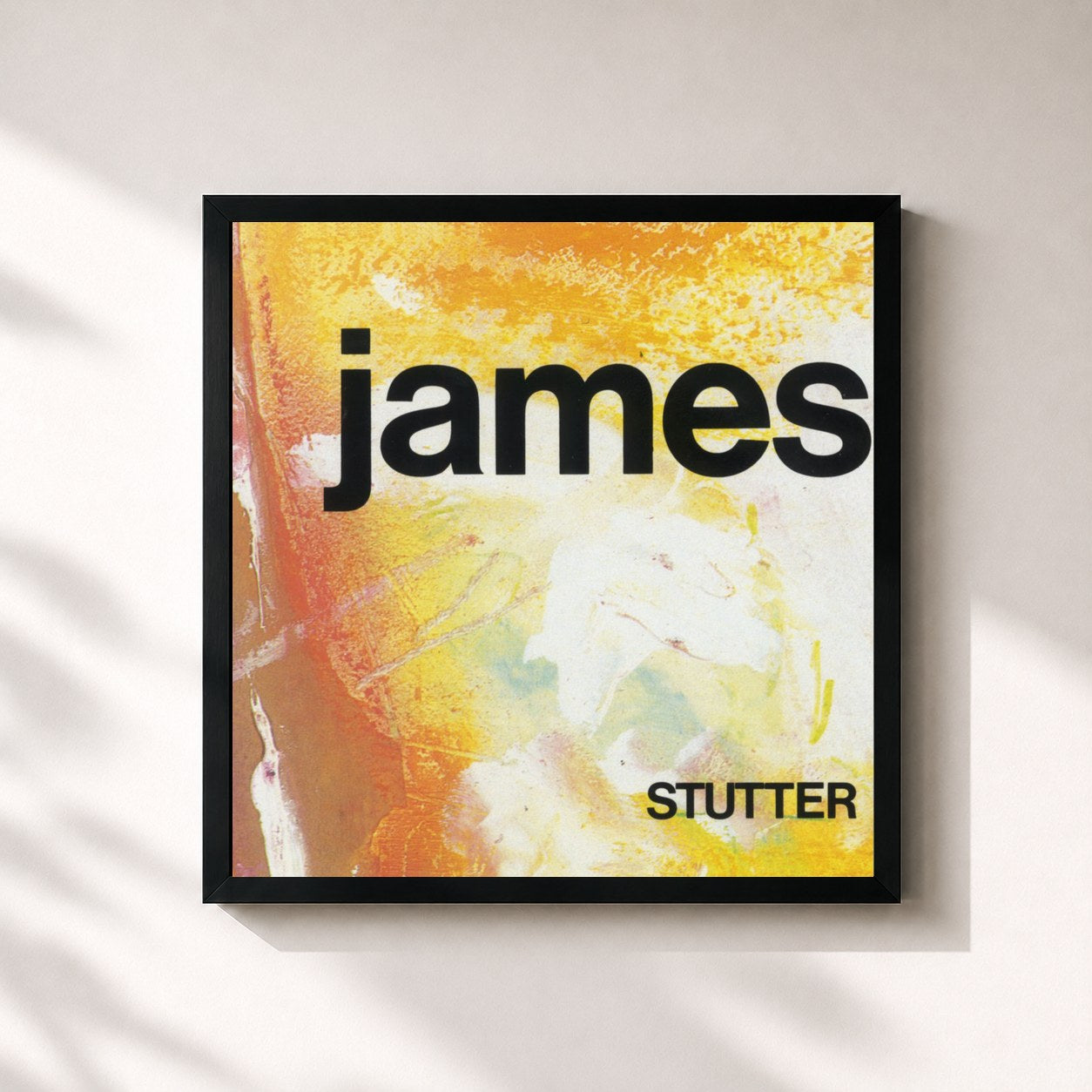 #noir Tableau carré de l'album Stutter de James, cadre noir 32x32 cm