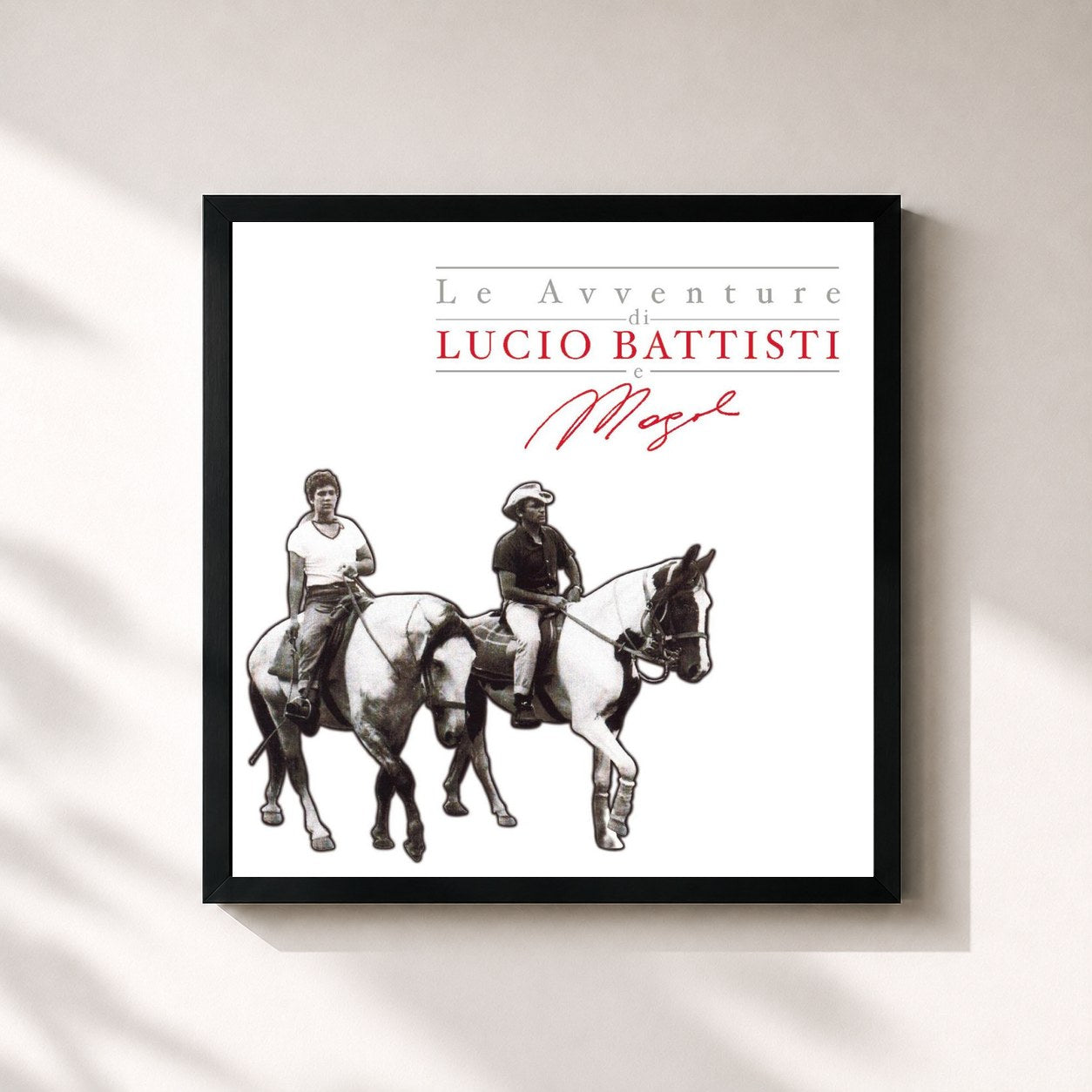 #noir Tableau carré de l'album Le Avventure Di Lucio Battisti E Mogol de Lucio Battisti, cadre noir 32x32 cm