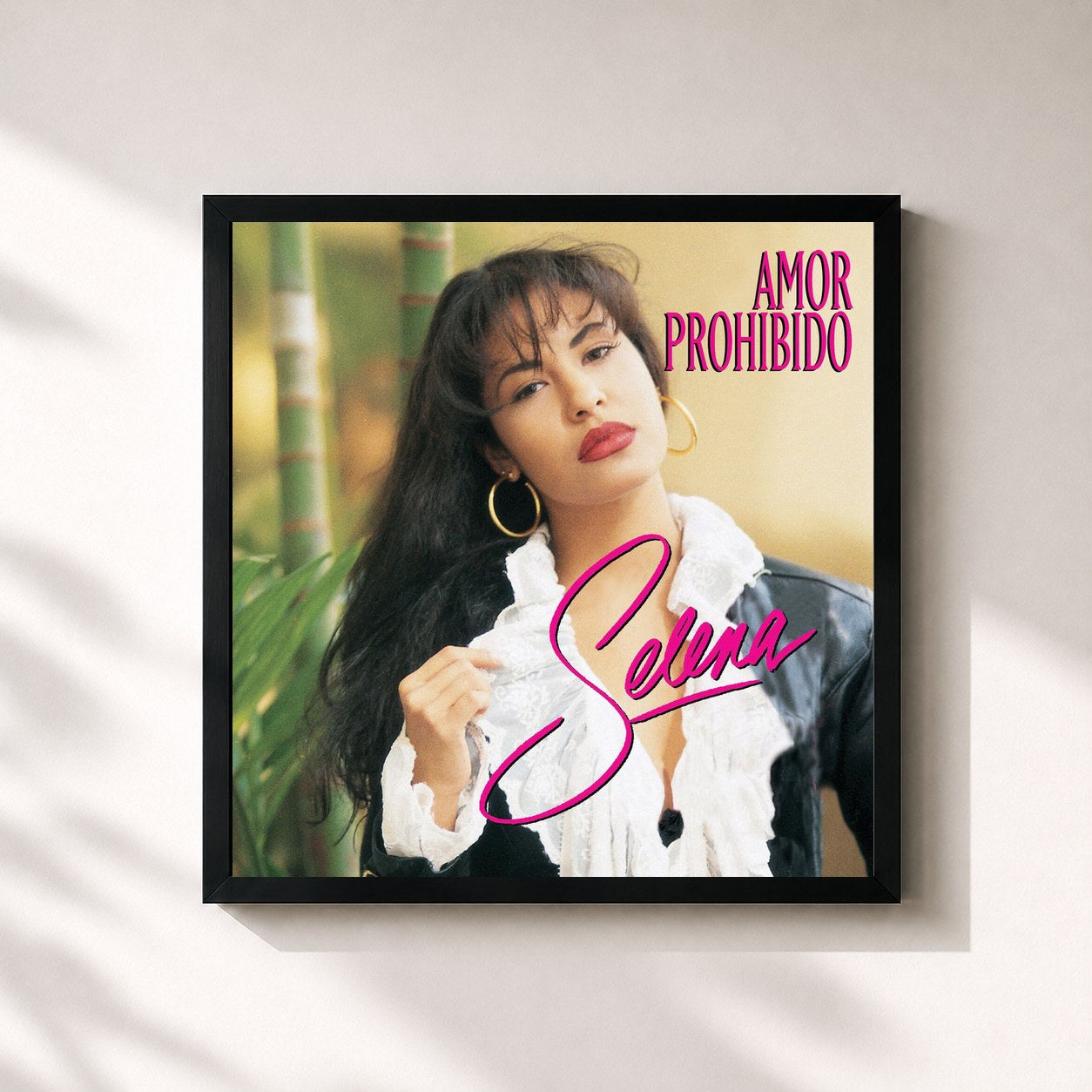 #noir Tableau carré de l'album Amor Prohibido de Selena, cadre noir 32x32 cm