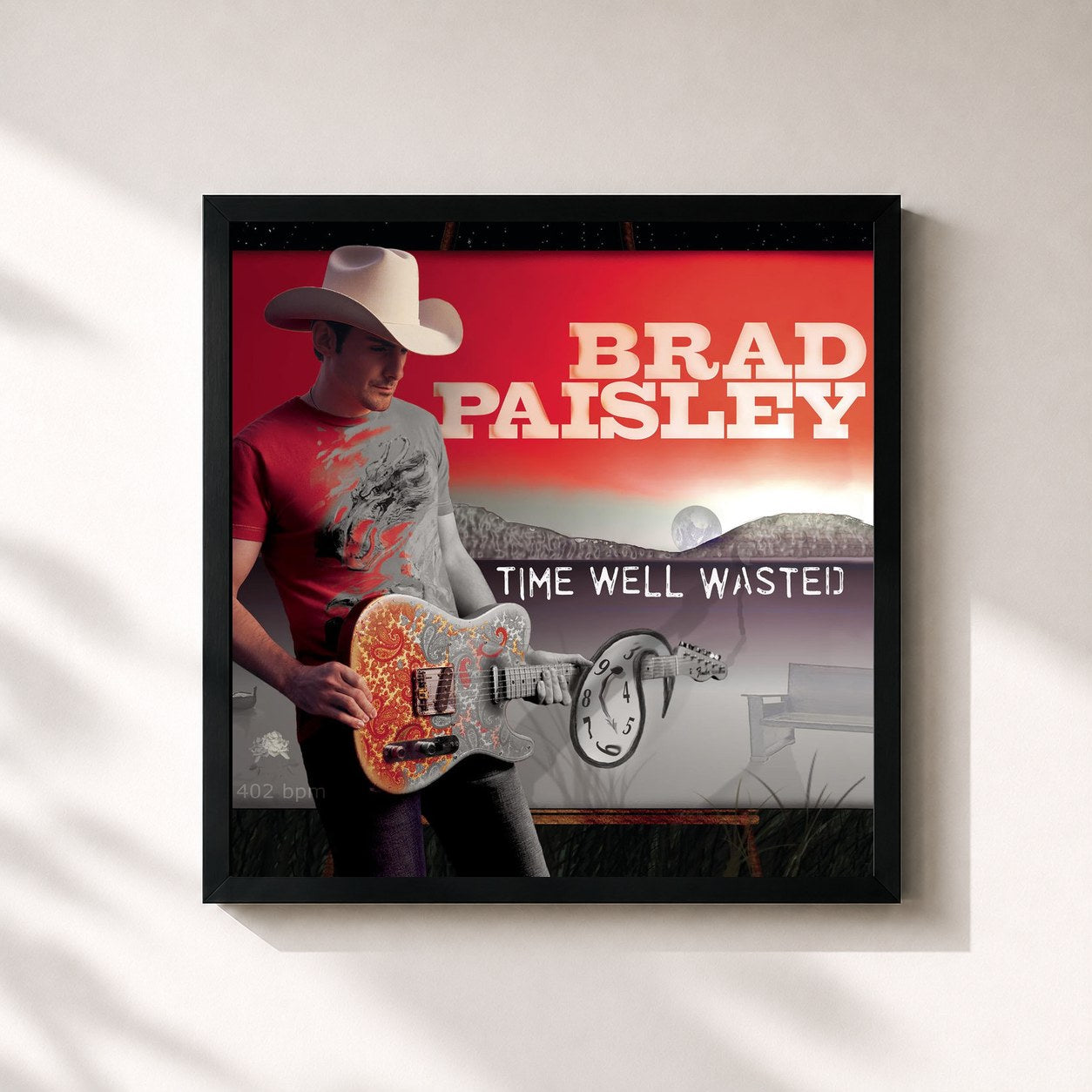 #noir Tableau carré de l'album Time Well Wasted de Brad Paisley, cadre noir 32x32 cm