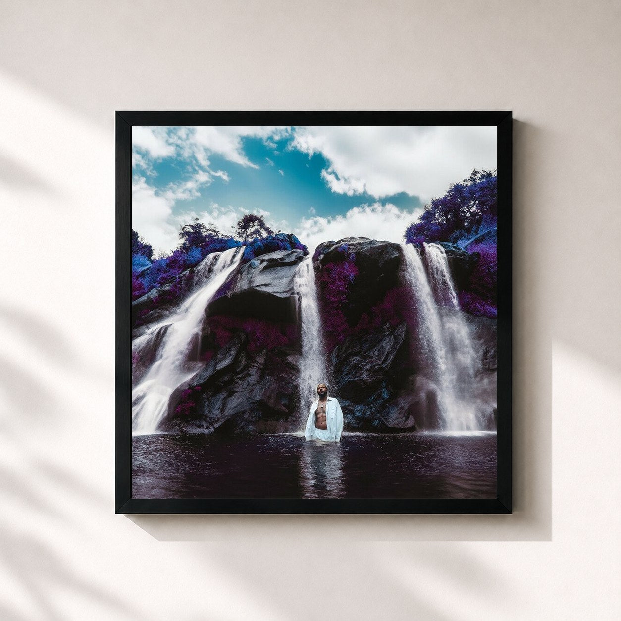 #noir Tableau carré de l'album The Rebirth 3: Remixes & More de Eric Bellinger, cadre noir 32x32 cm