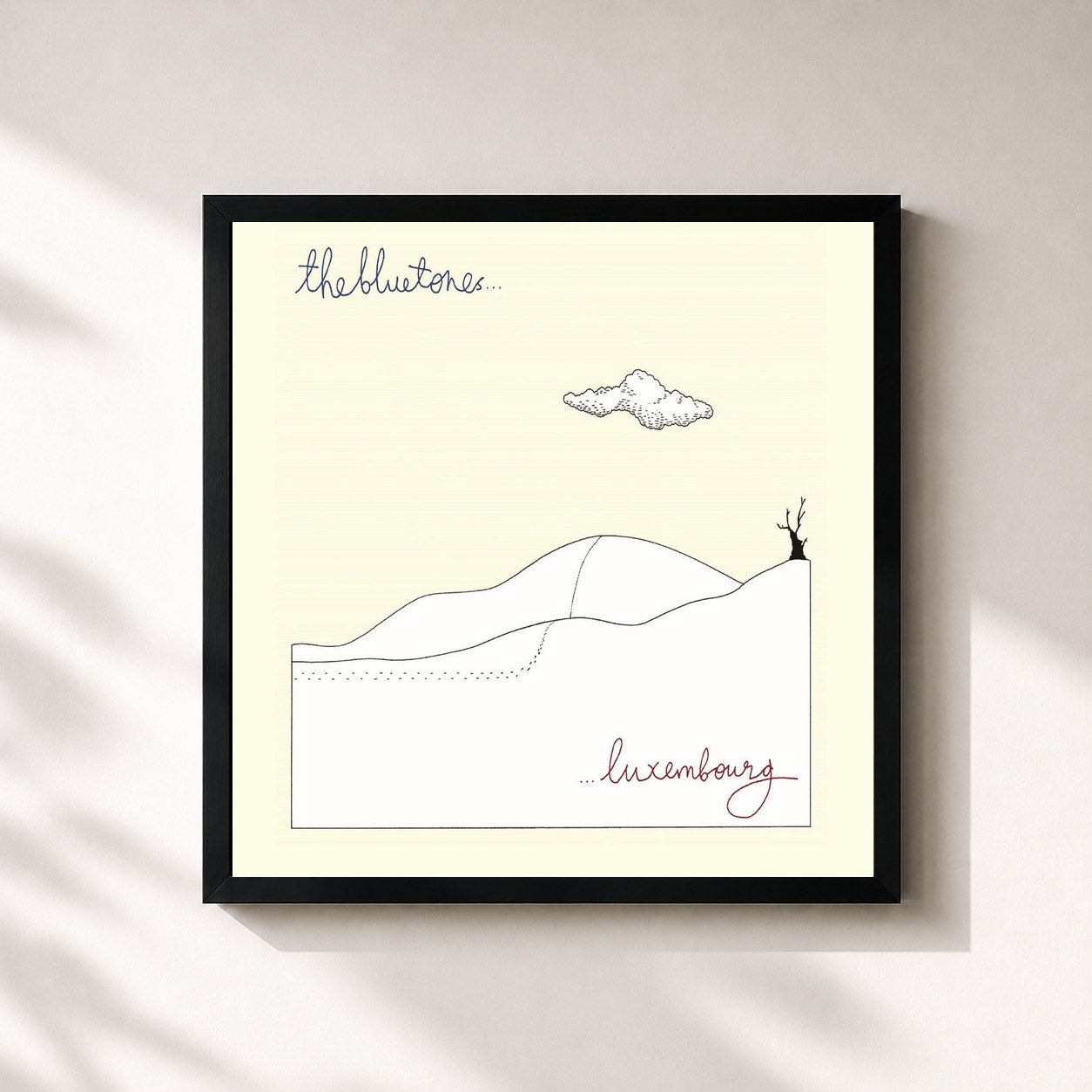 #noir Tableau carré de l'album Luxembourg de The Bluetones, cadre noir 32x32 cm