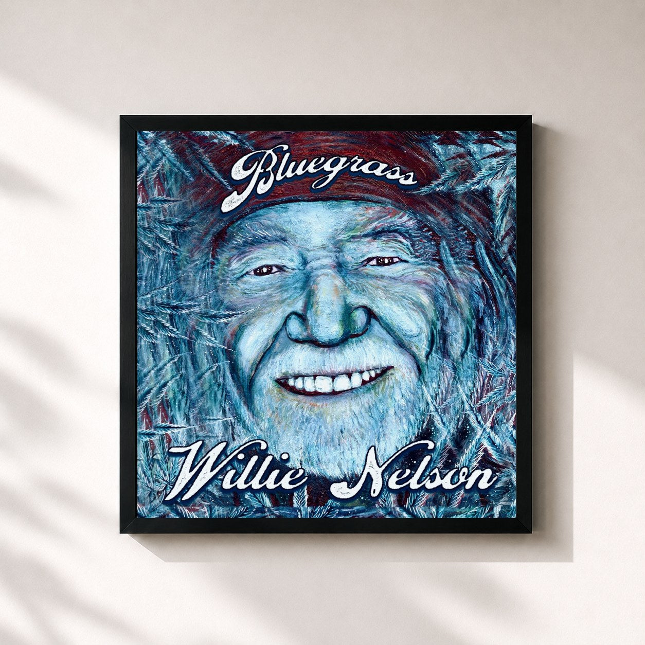 #noir Tableau carré de l'album Bluegrass de Willie Nelson, cadre noir 32x32 cm