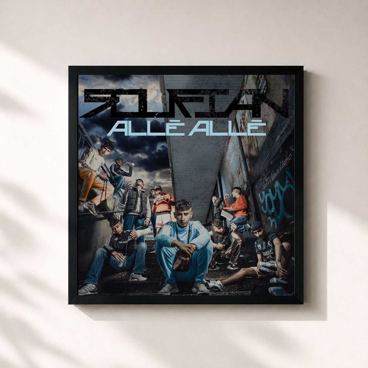 #noir Tableau carré de l'album Allé Allé de Soufian, cadre noir 32x32 cm