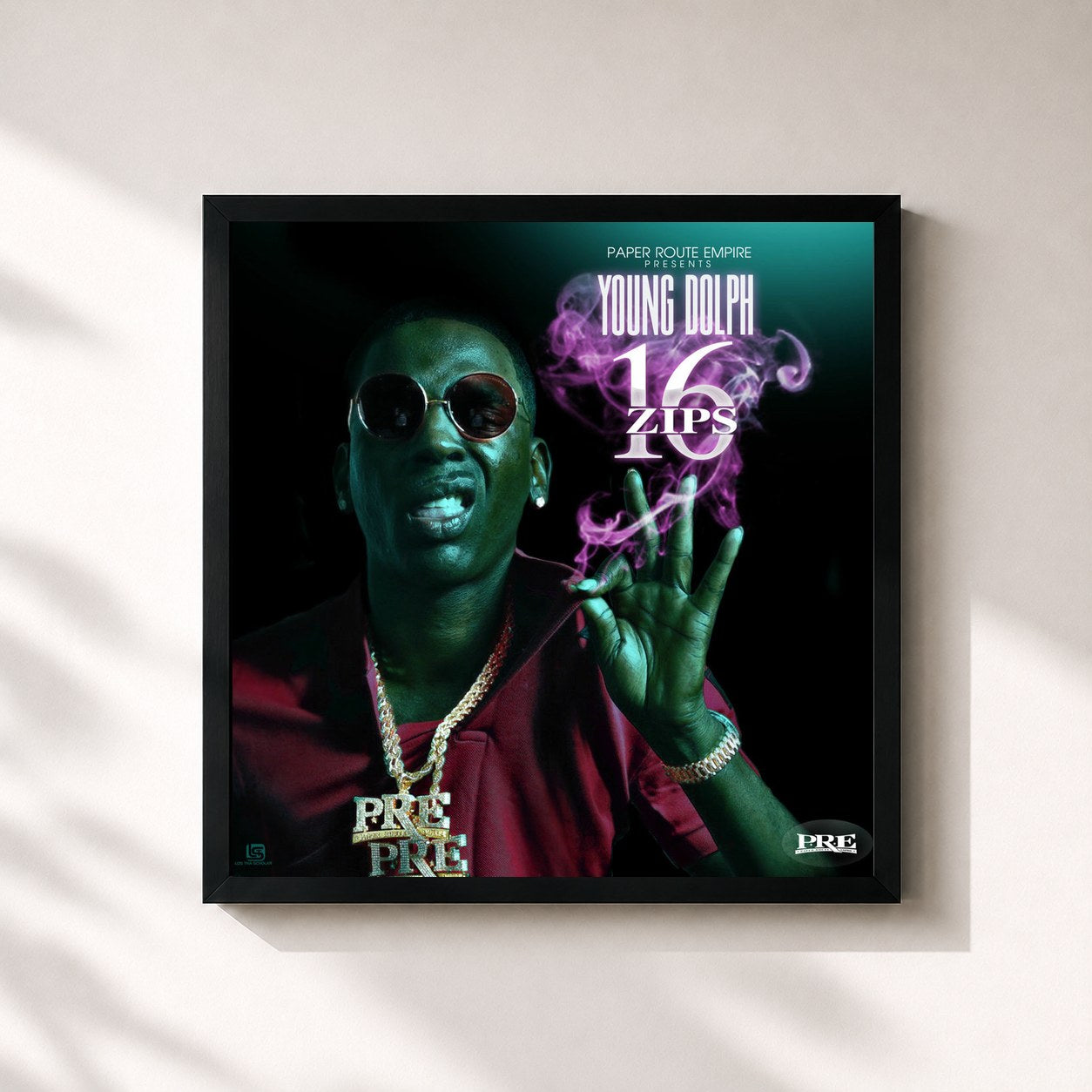 #noir Tableau carré de l'album 16 Zips de Young Dolph, cadre noir 32x32 cm