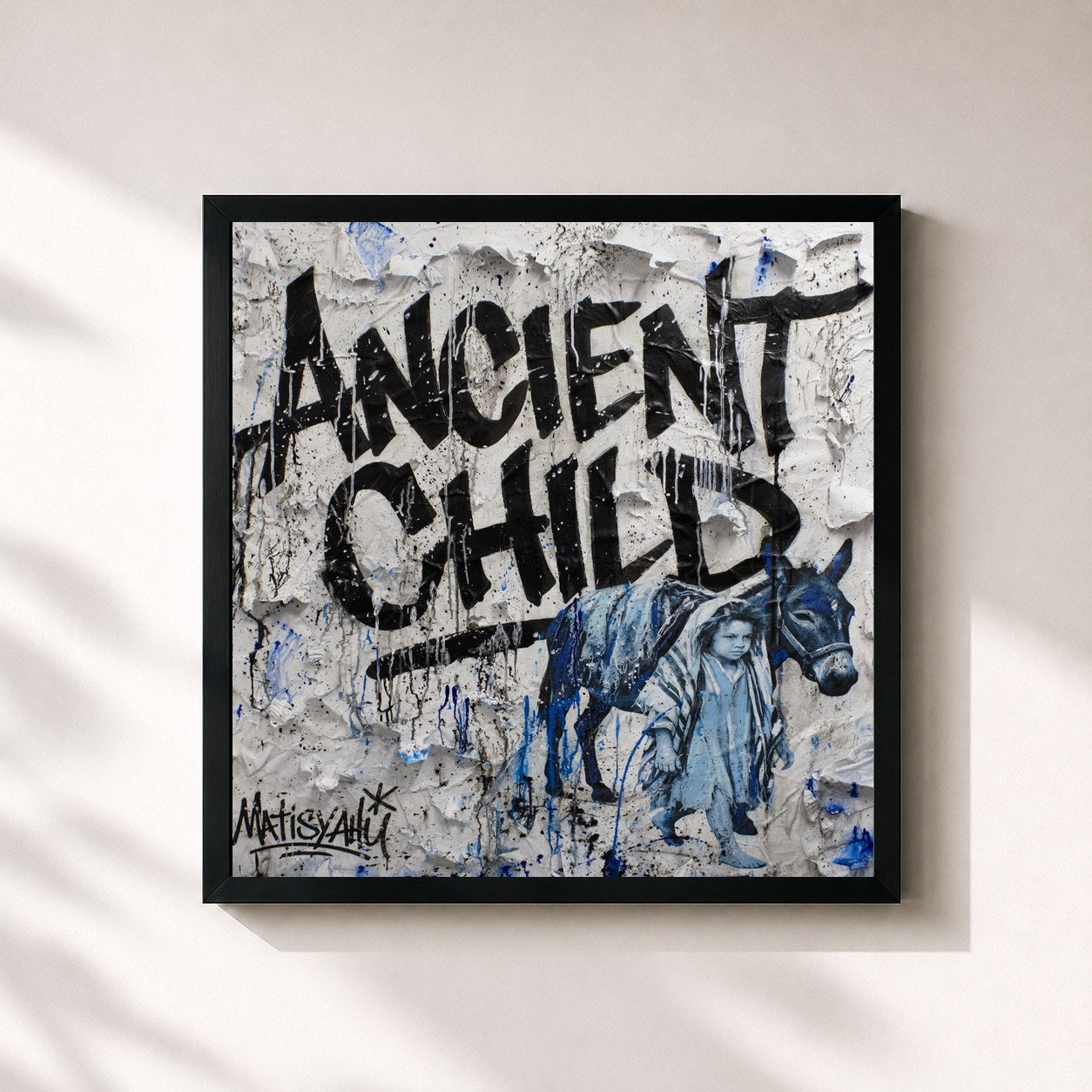 #noir Tableau carré de l'album Ancient Child de Matisyahu, cadre noir 32x32 cm