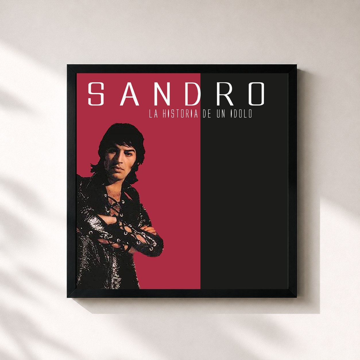 #noir Tableau carré de l'album La Historia de un Ídolo de Sandro, cadre noir 32x32 cm