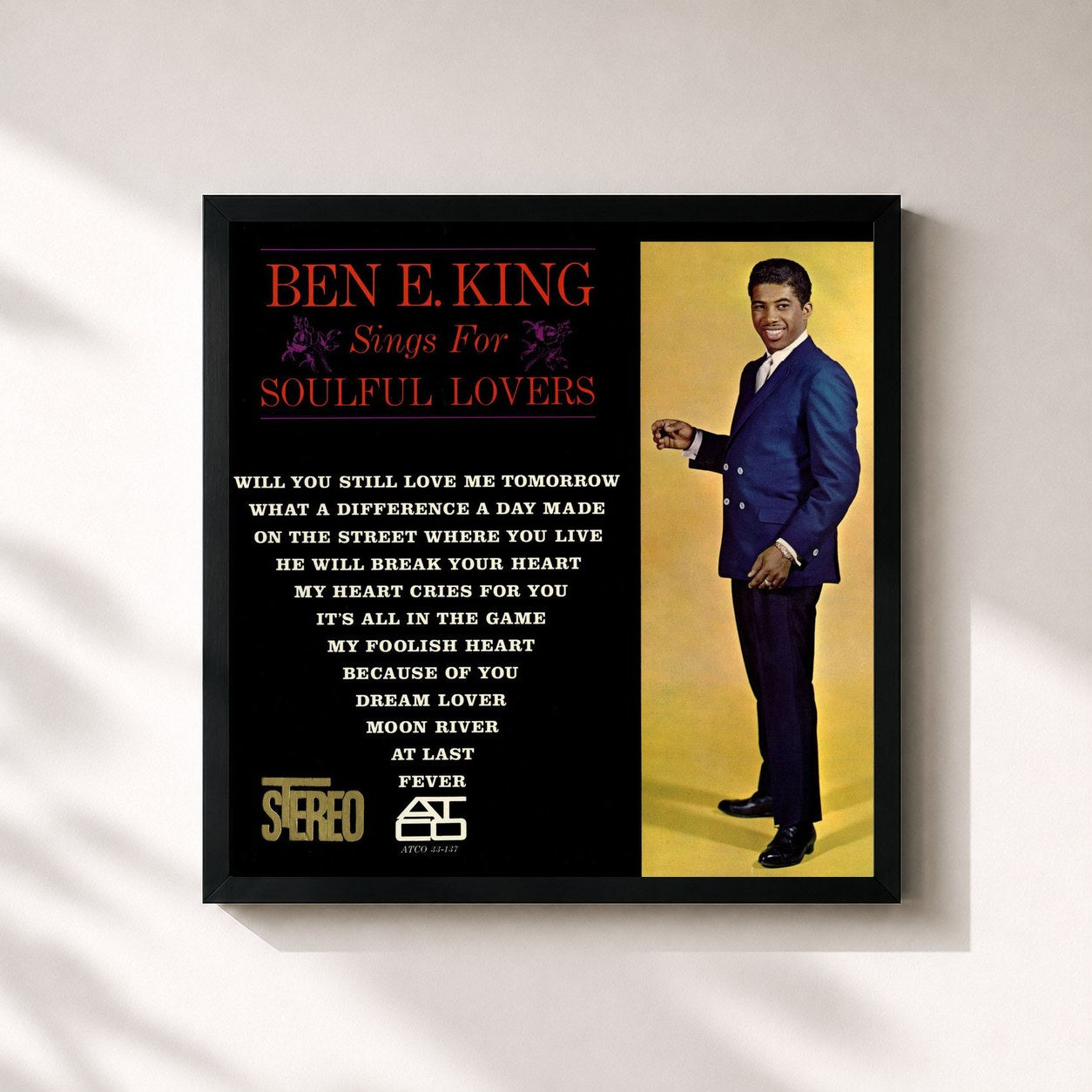 #noir Tableau carré de l'album Ben E. King Sings for Soulful Lovers de Ben E. King, cadre noir 32x32 cm