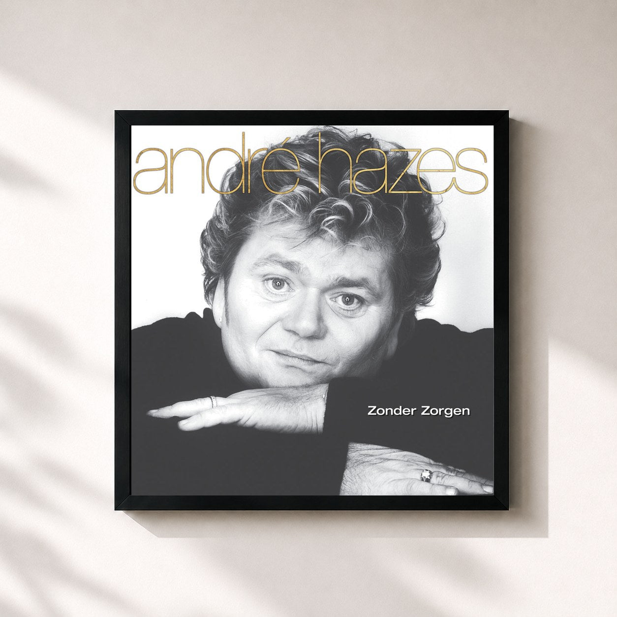 #noir Tableau carré de l'album Zonder Zorgen de André Hazes, cadre noir 32x32 cm